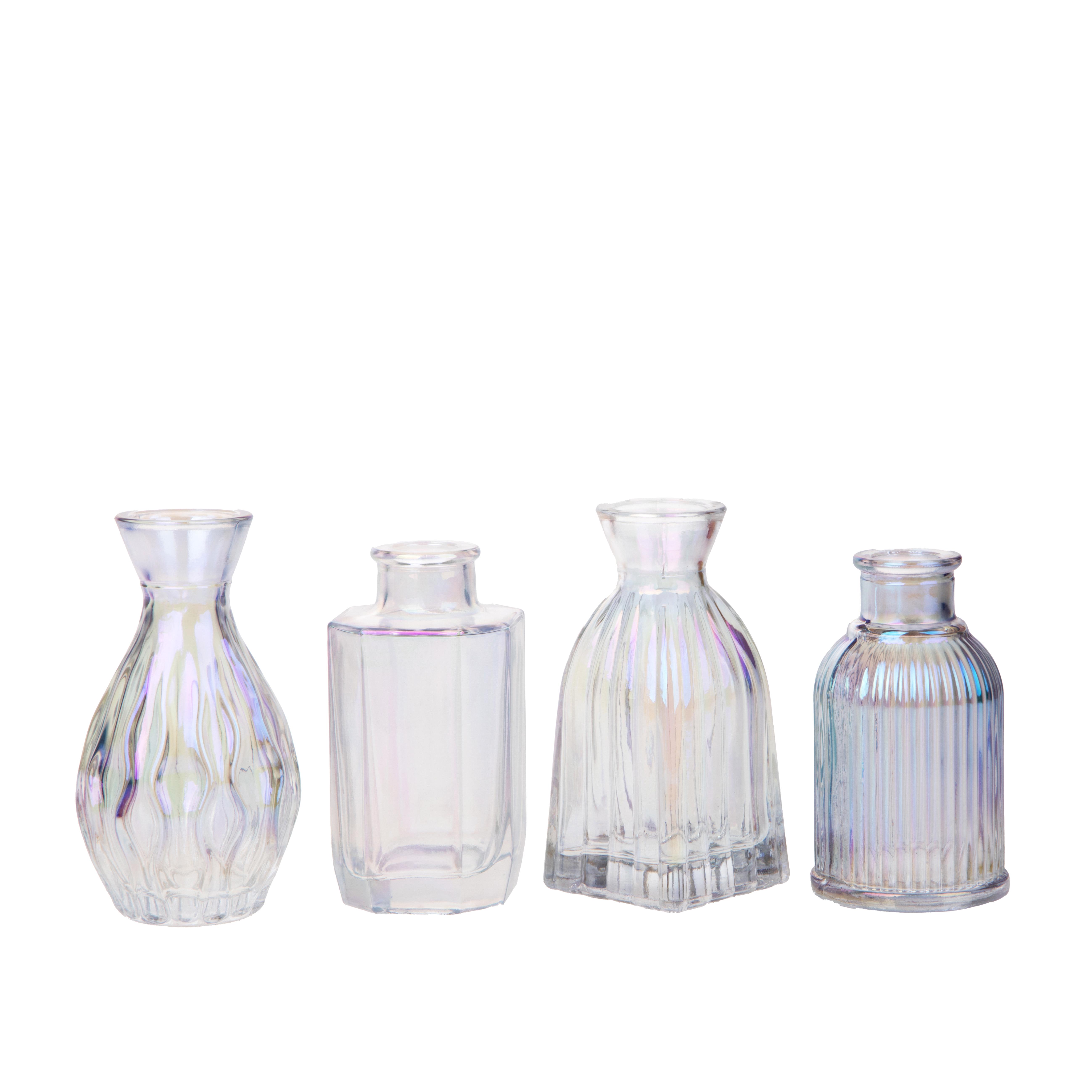 Hausdekorationen und Hauszubehöre, Vasen und Glasbehälter, SET/4 VASETTI 11 CM C.A.