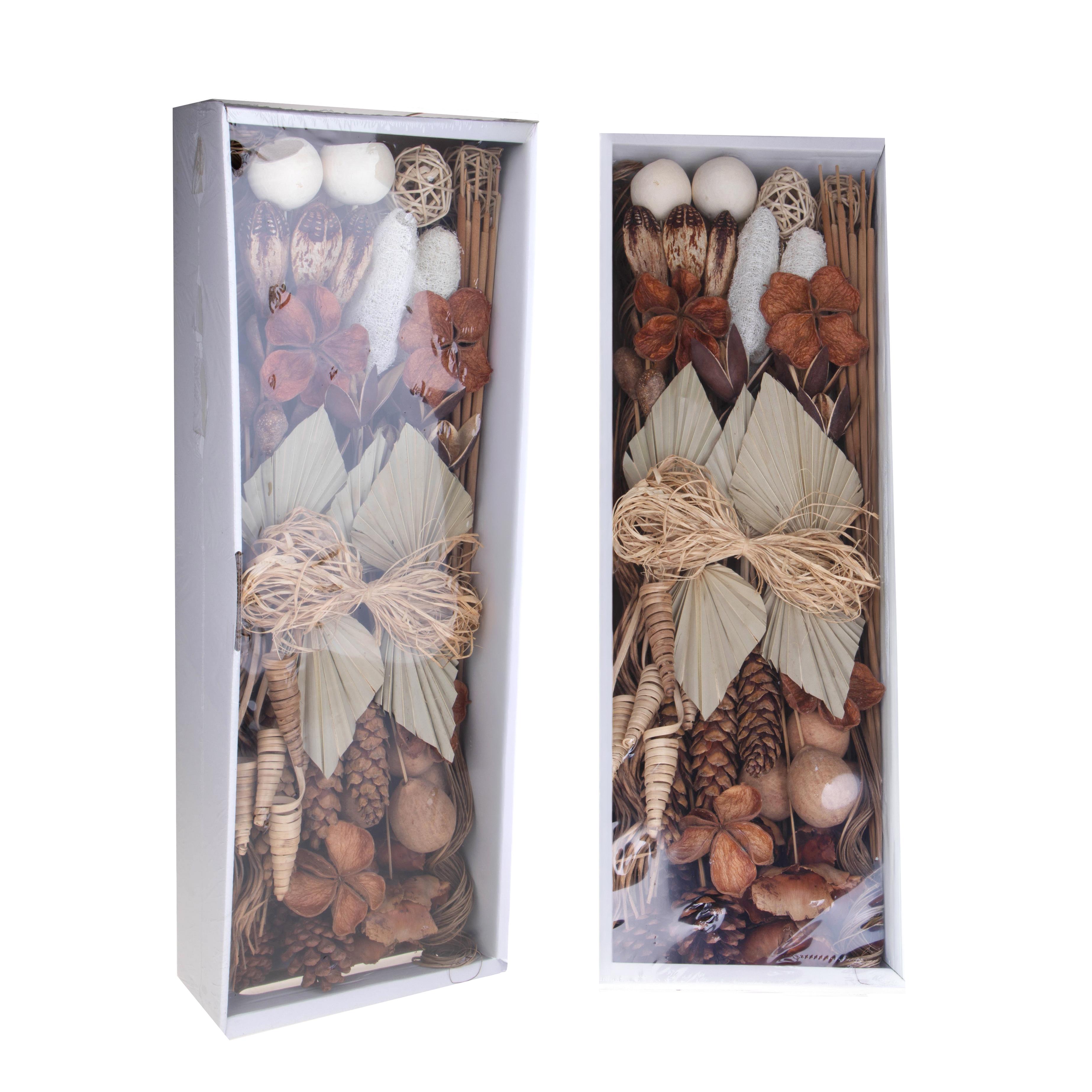 PRODOTTI NATURALI FIORI E RAMI ESSICCATI, ESOTICI, RAMI E nat e col, VASSOIO ESSICCATO MISTO 75 PZ NAT.