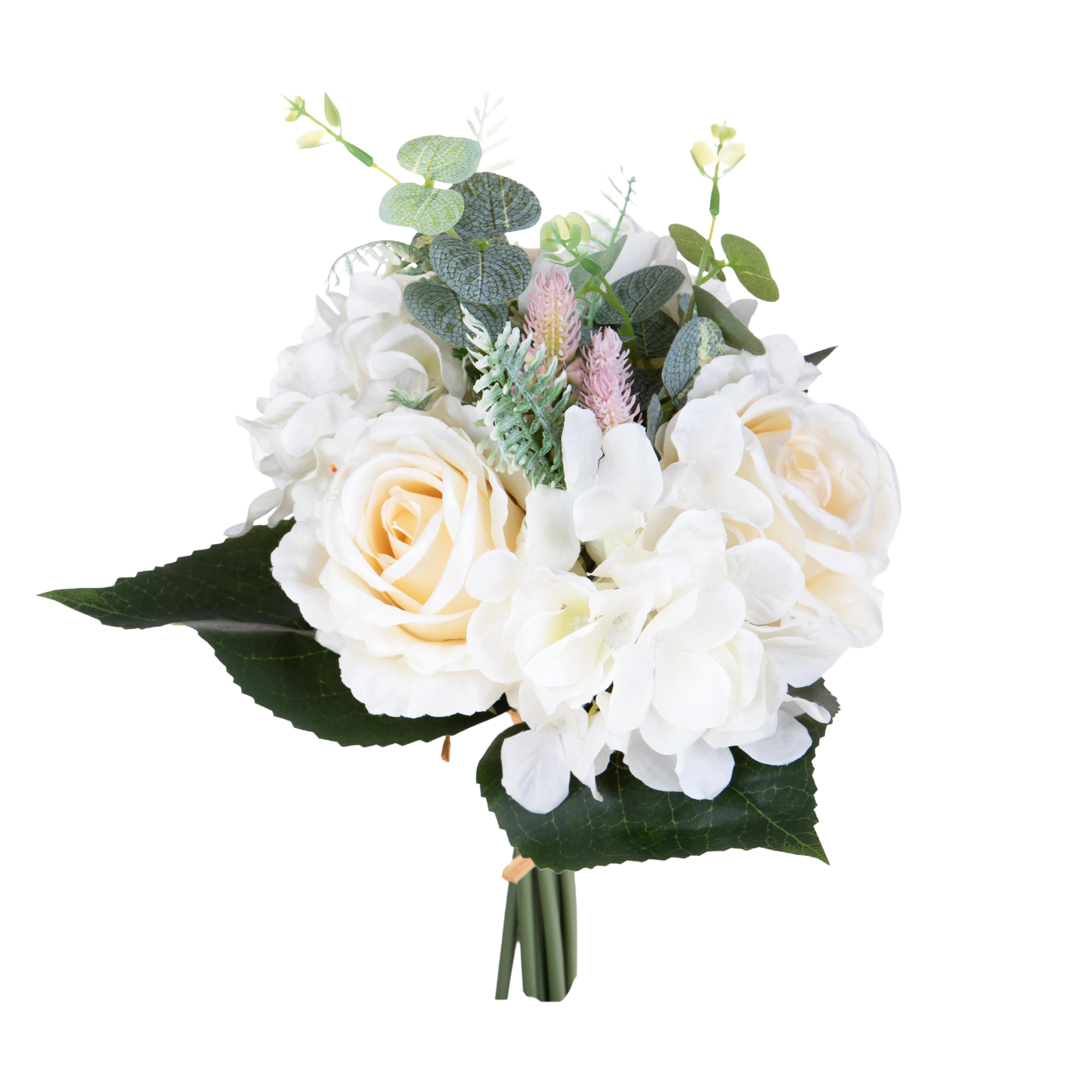 Kunstblumen, Blühende gem. Blumen, BOUQUET ROSE/ORTENSIE X9 32 CM
