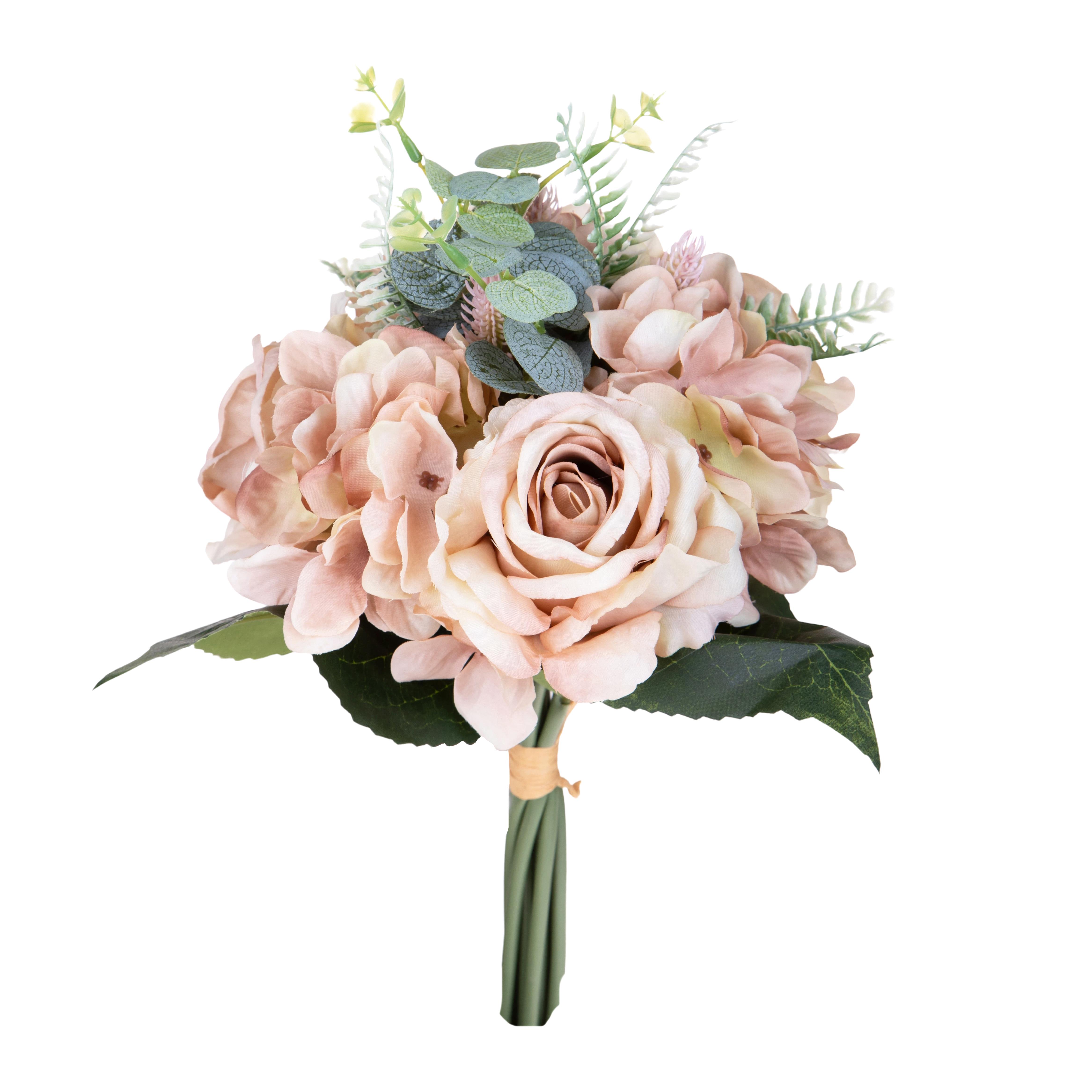 BOUQUET ROSE/ORTENSIE X9 32 CM