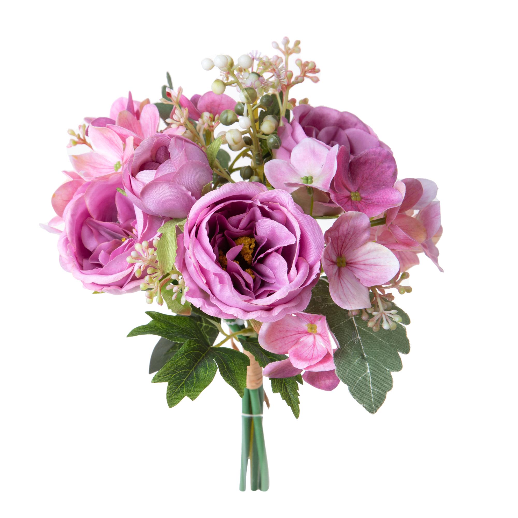 Kunstblumen, Blühende gem. Blumen, BOUQUET CABBAGE ROSE 35 CM