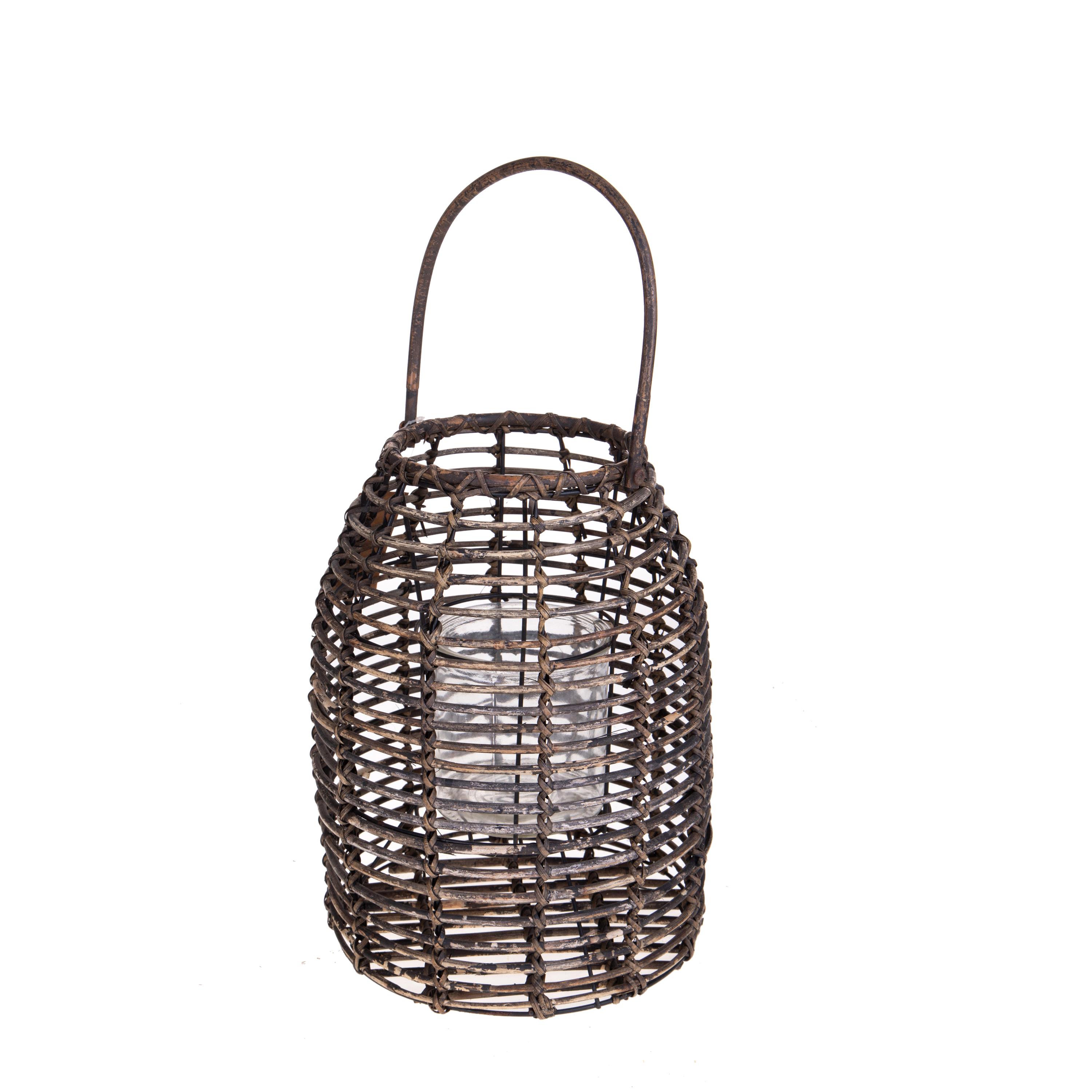 PIANTE ARTIFICIALI,VERDE ORNAMENTALE-Rami Verdi,LANTERNA D.24XH.34 CM RATTAN C/MANICO