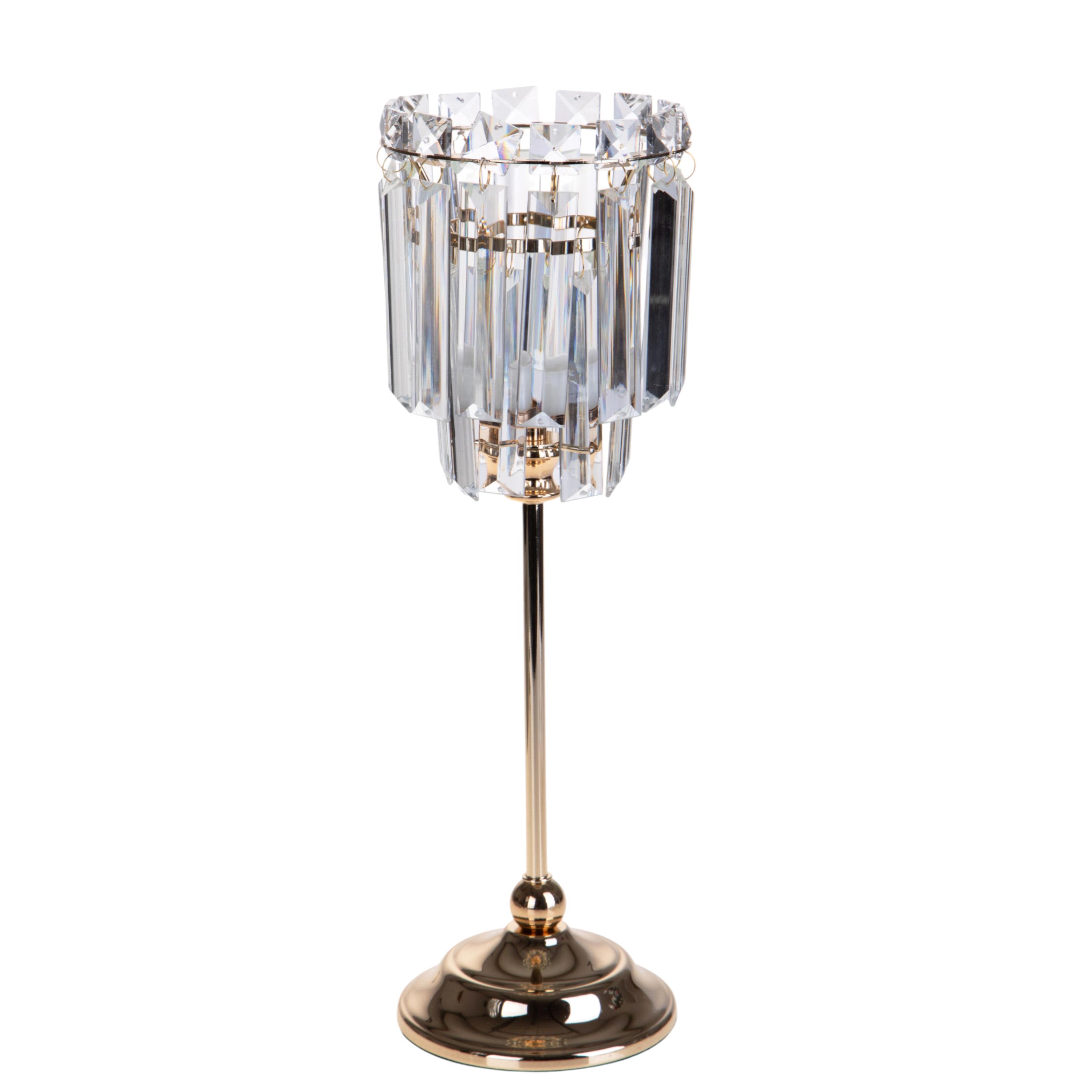 P/TEALIGHT D.13XH39CM C/DECORI CRISTALLO