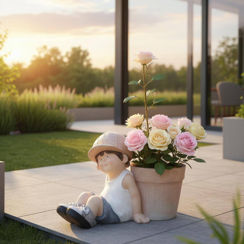 BAMBINO SEDUTO C/VASO 43XH25 CM