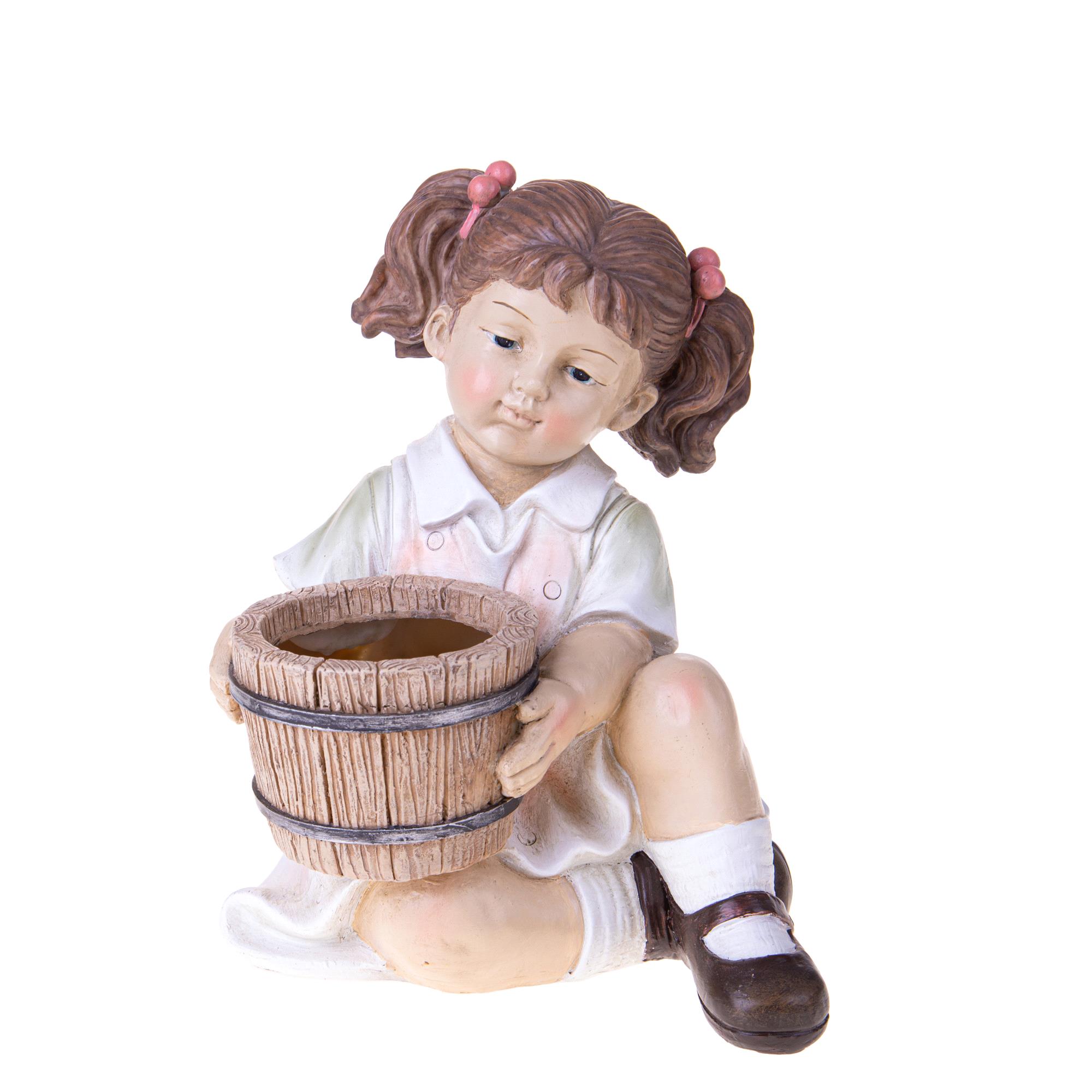 Décorations diverses, ANGES,CLOCHES ET SUJETS DE CÉRAMIQUE RÉSINE,bois, BAMBINA IN GINOCCHIO C/VASO 28.5 CM