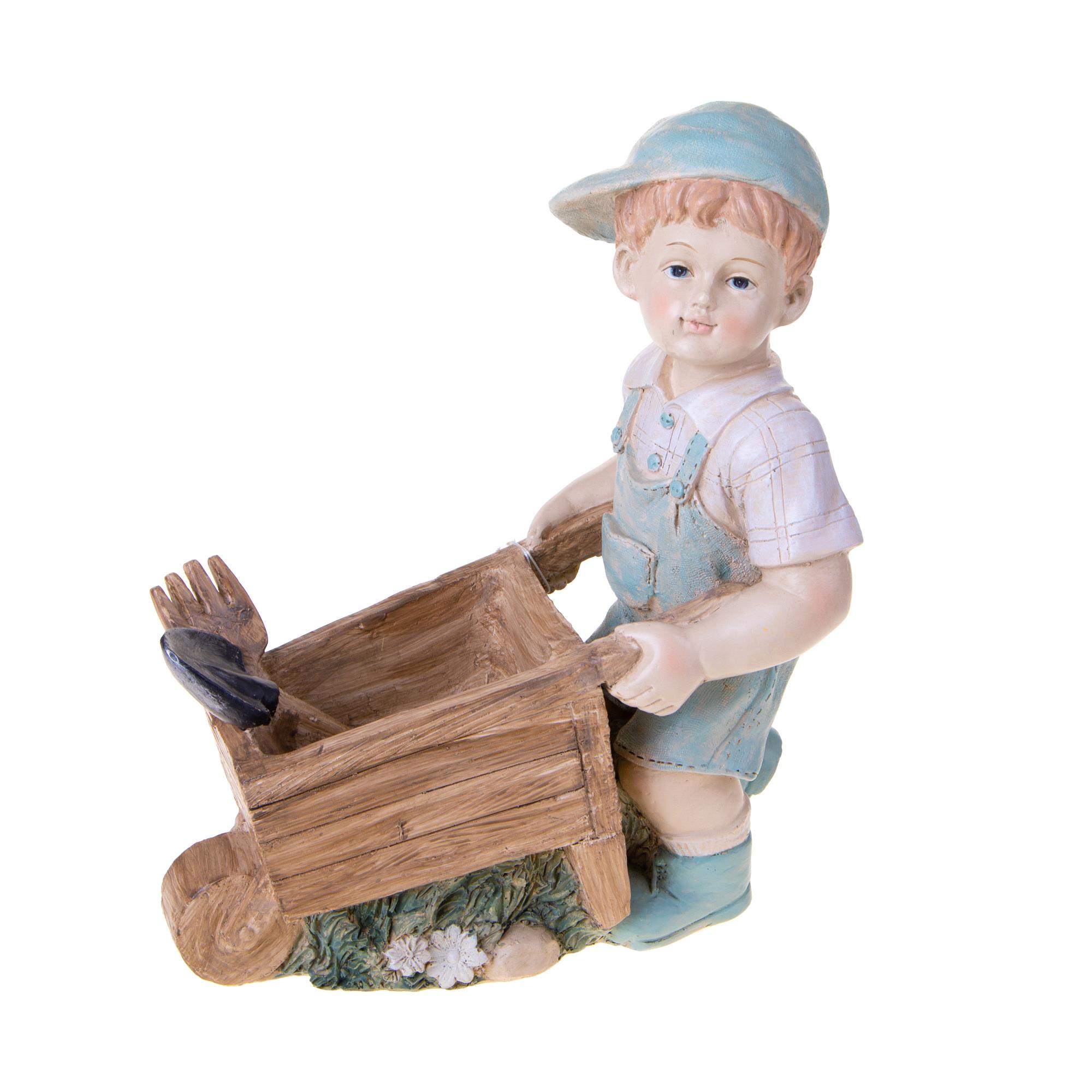 Décorations diverses, ANGES,CLOCHES ET SUJETS DE CÉRAMIQUE RÉSINE,bois, BAMBINO C/CARRETTO 35.5 CM