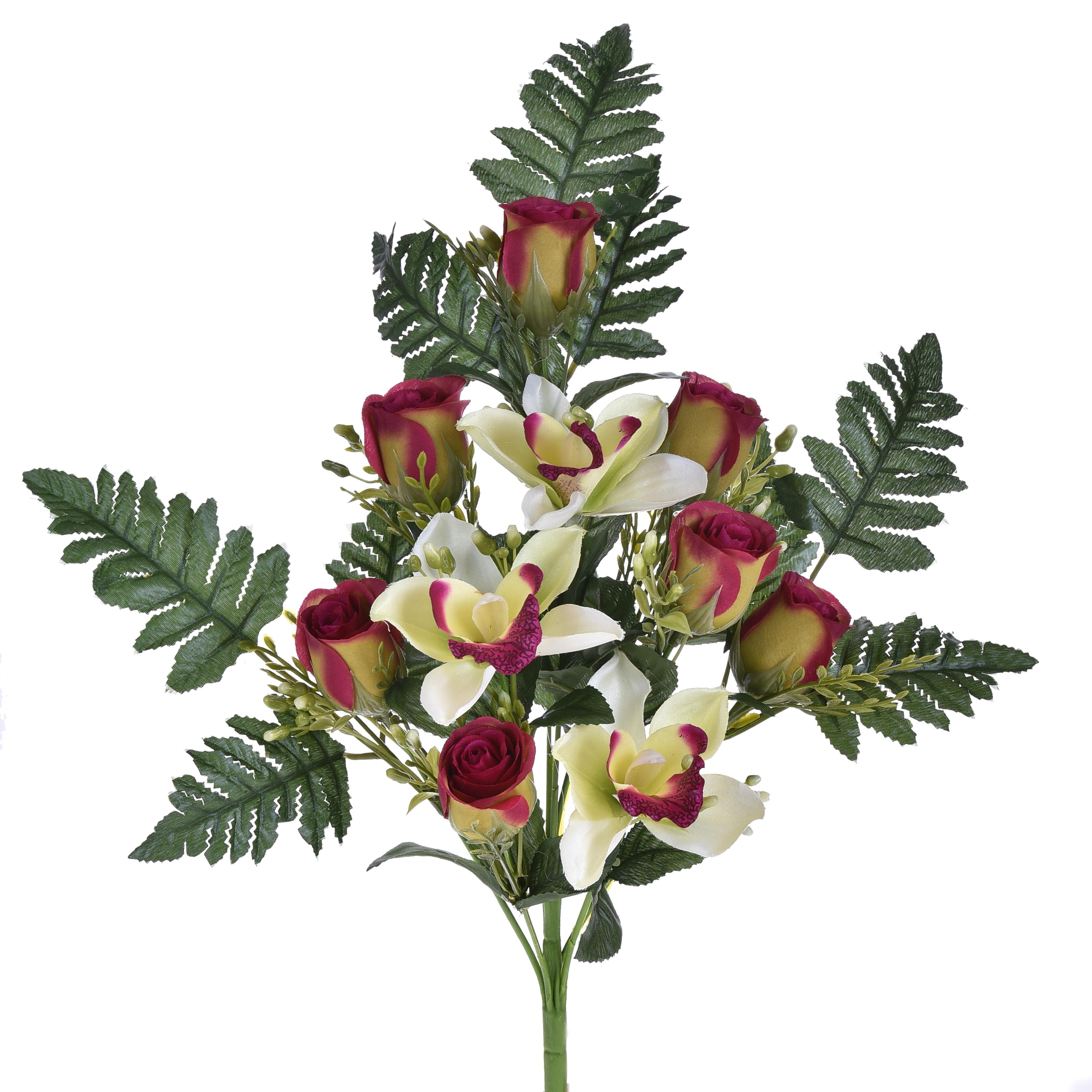 Kunstblumen, FRONTALE Büsche gem. Blumen, FRONTALE CYMBIDIUM/ROSE 43 CM