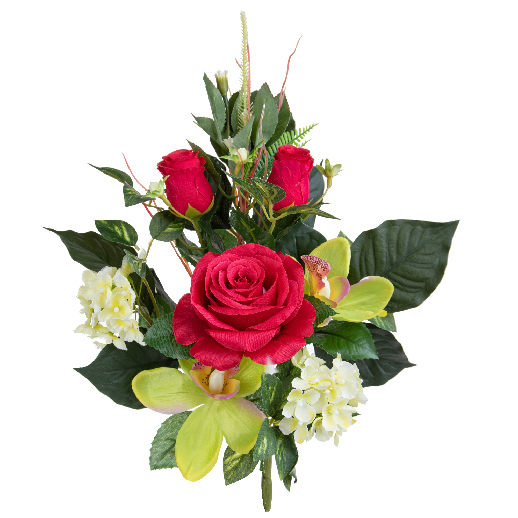 Kunstblumen, FRONTALE Büsche gem. Blumen, FRONTALE ROSE/CYMBIDIUM 43 CM