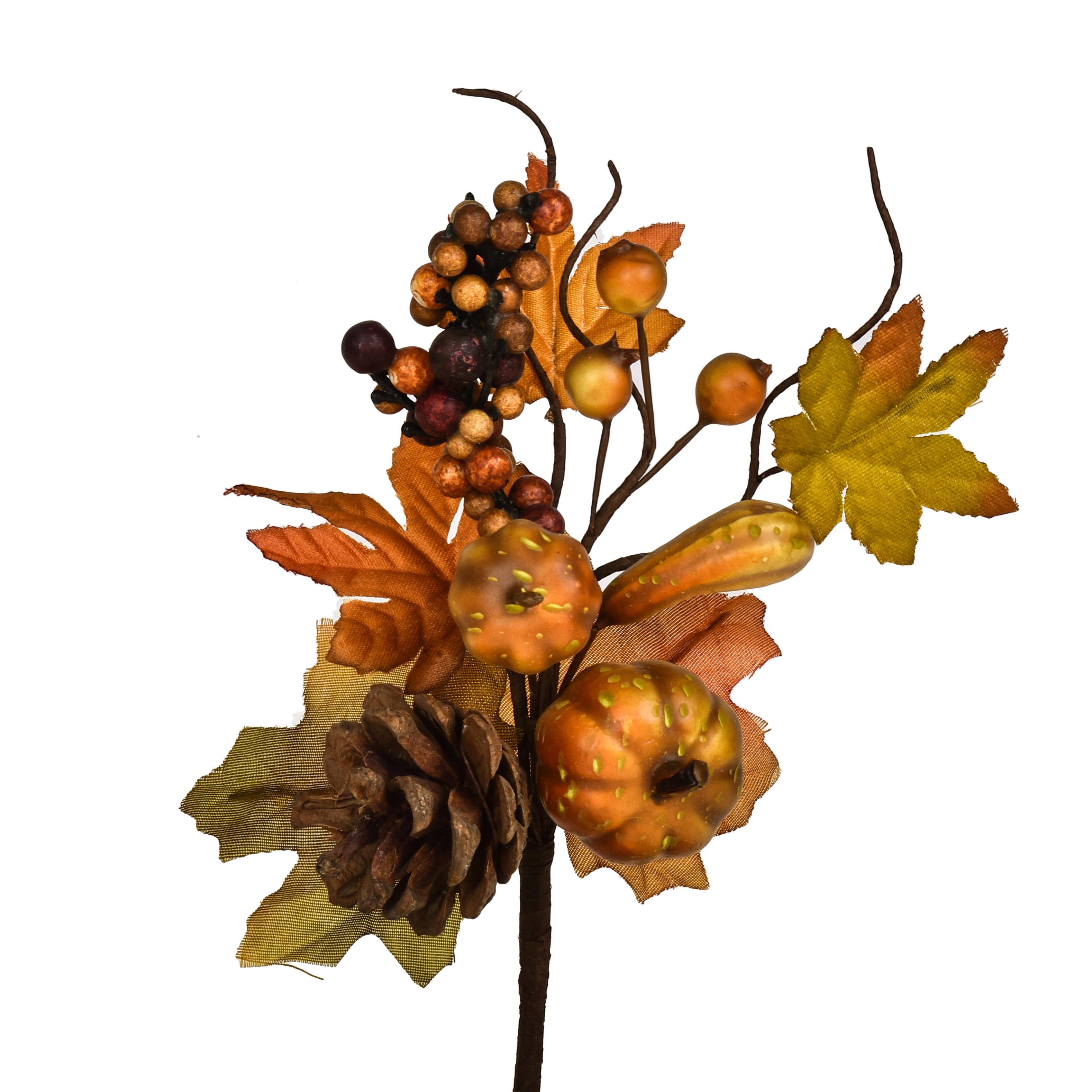 FIORI ARTIFICIALI, PICK CON FRUTTA, PICK C/MINI ZUCCHE 18 CM