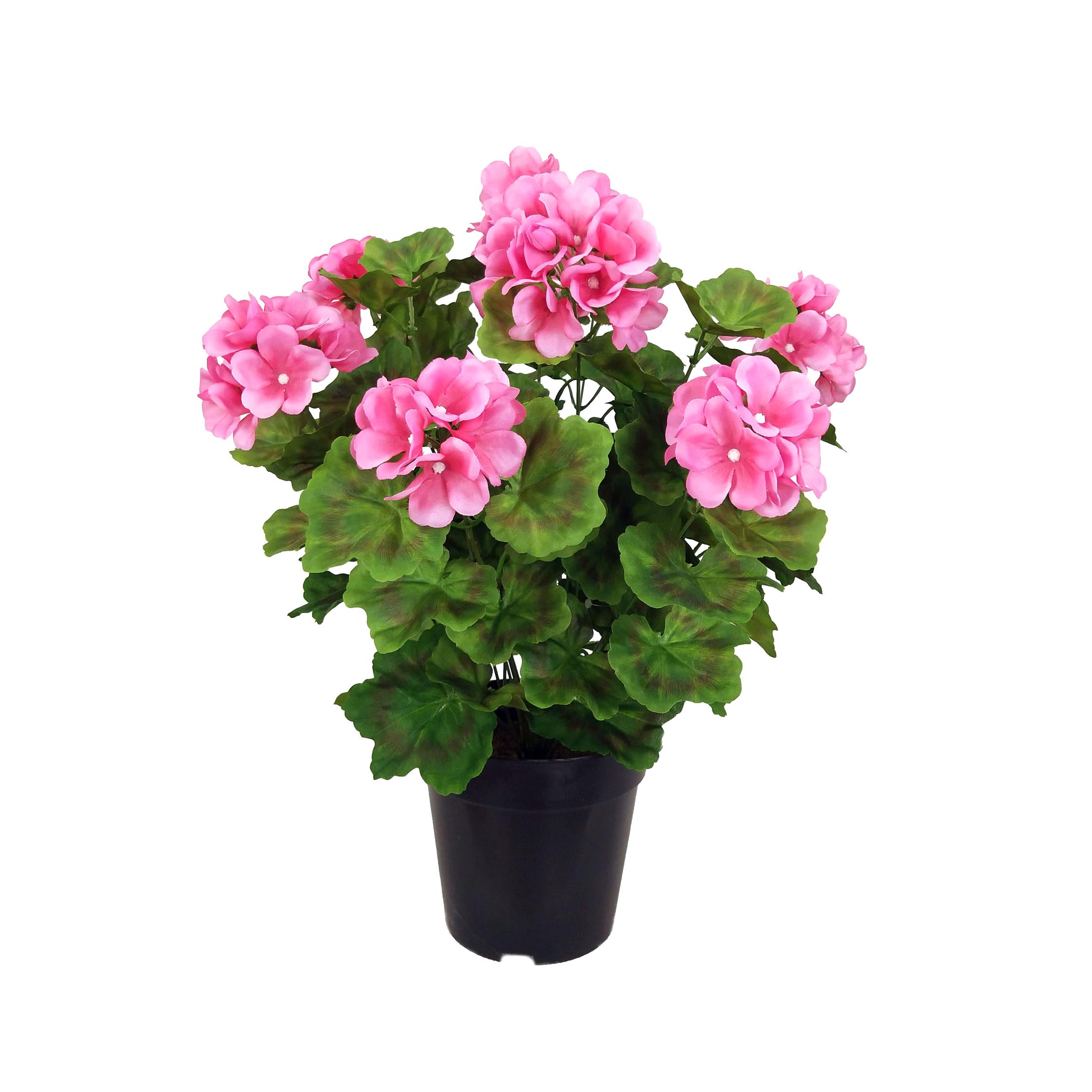 Fleurs artificielles, Plantes fleuries en vase, GERANIO C/VASO H 47 CM