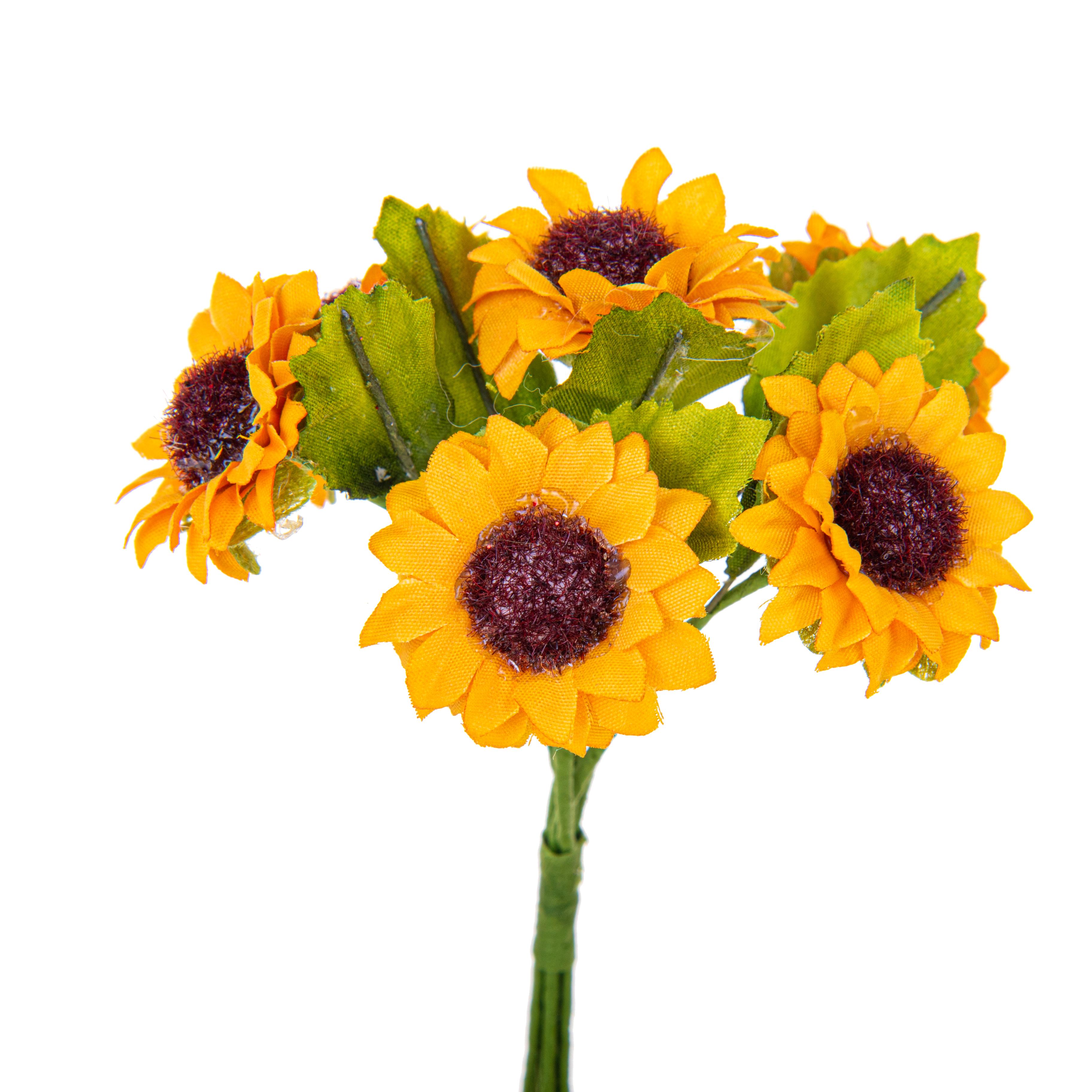 ARTIFICIAL FLOWERS, SUNFLOWER, MINI GIRASOLI X 6 DM 2 CM