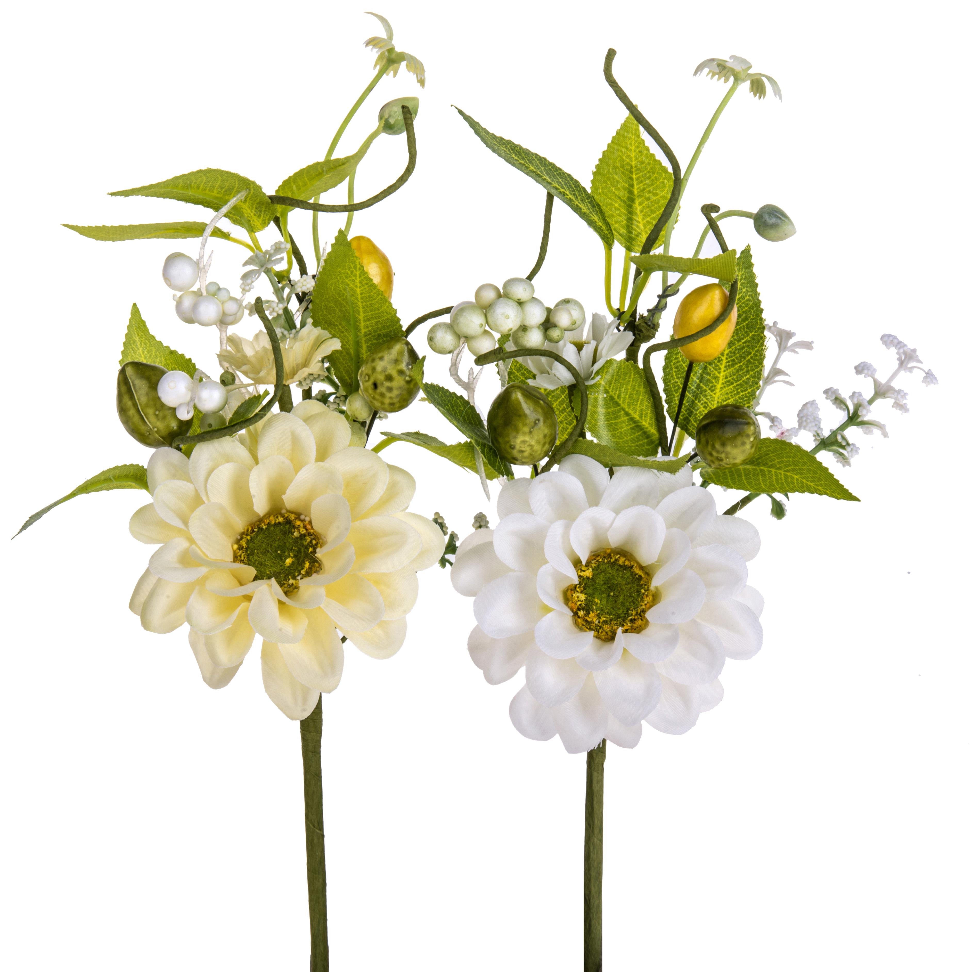 Fleurs artificielles, Marguerite,Bleuet ET Pavot, PICK MARGHERITA C/LIMONI 17 CM