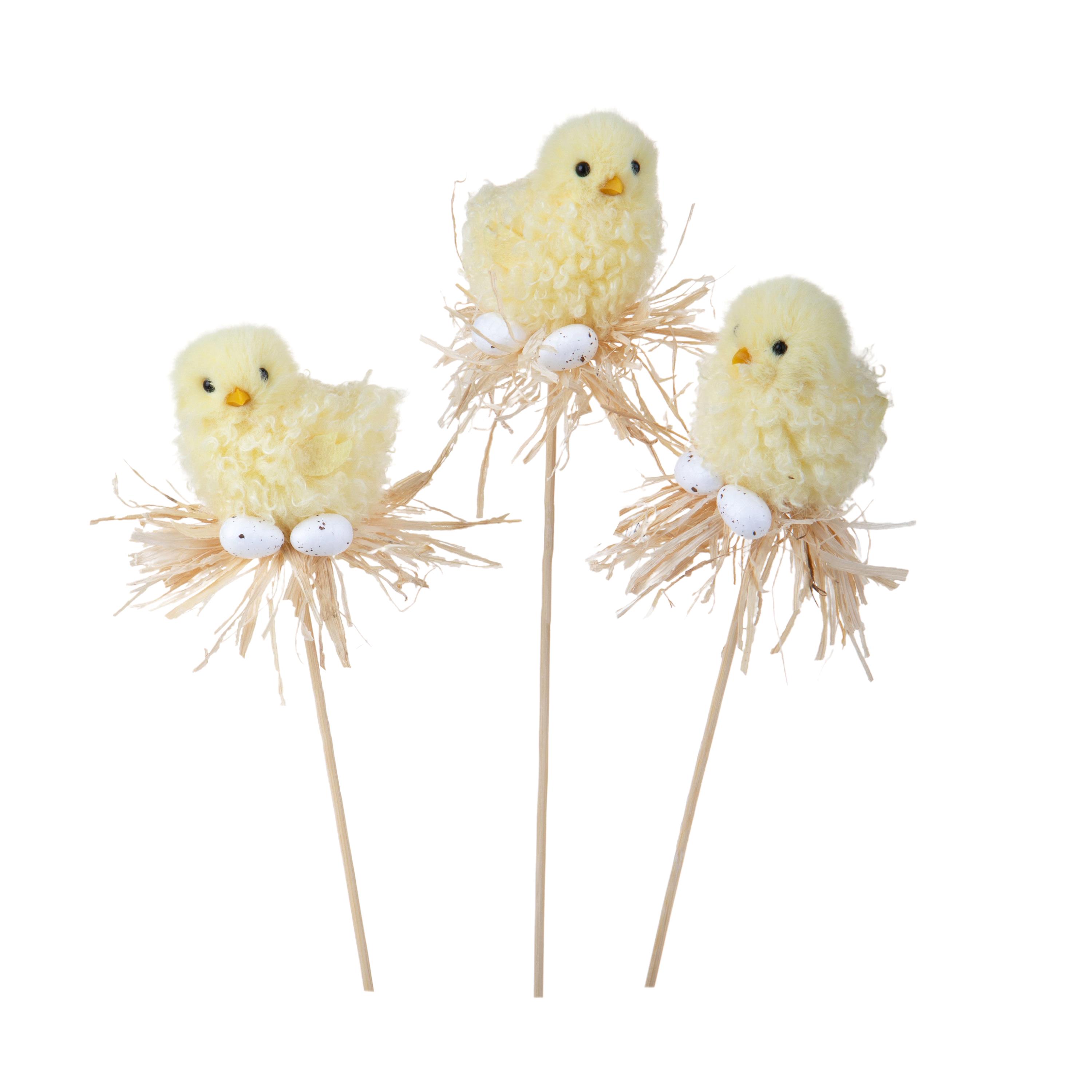 SPRING AND EASTER DECORATIONS,SET/3 PICK PULCINI 8XH30 CM