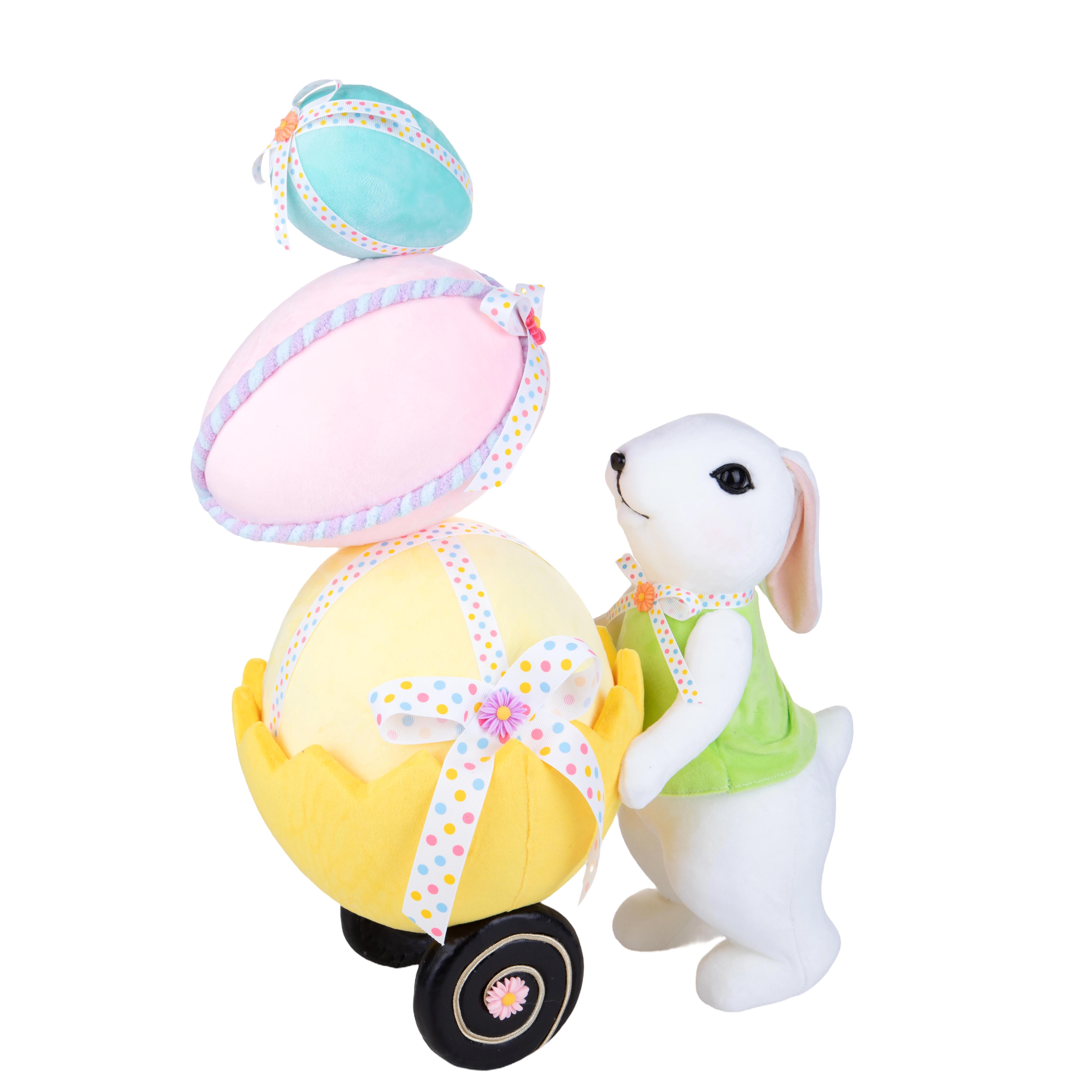 SPRING AND EASTER DECORATIONS, Easter subjects, rabbits, hens, sheep ect., CONIGLIO 37XH.53 CM C/CARRETTO UOVA