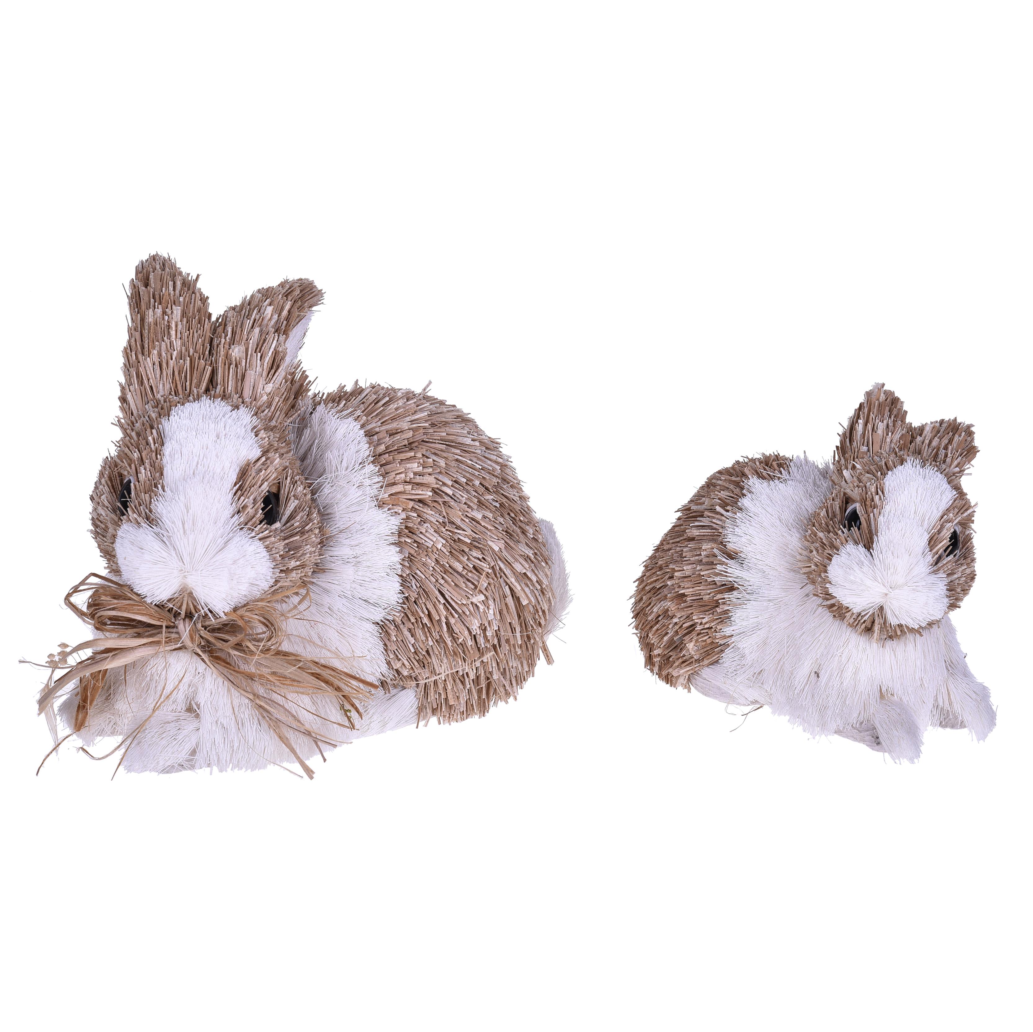 SPRING AND EASTER DECORATIONS, Easter subjects, rabbits, hens, sheep ect., SET/2 CONIGLI PAGLIA 11,50 CM