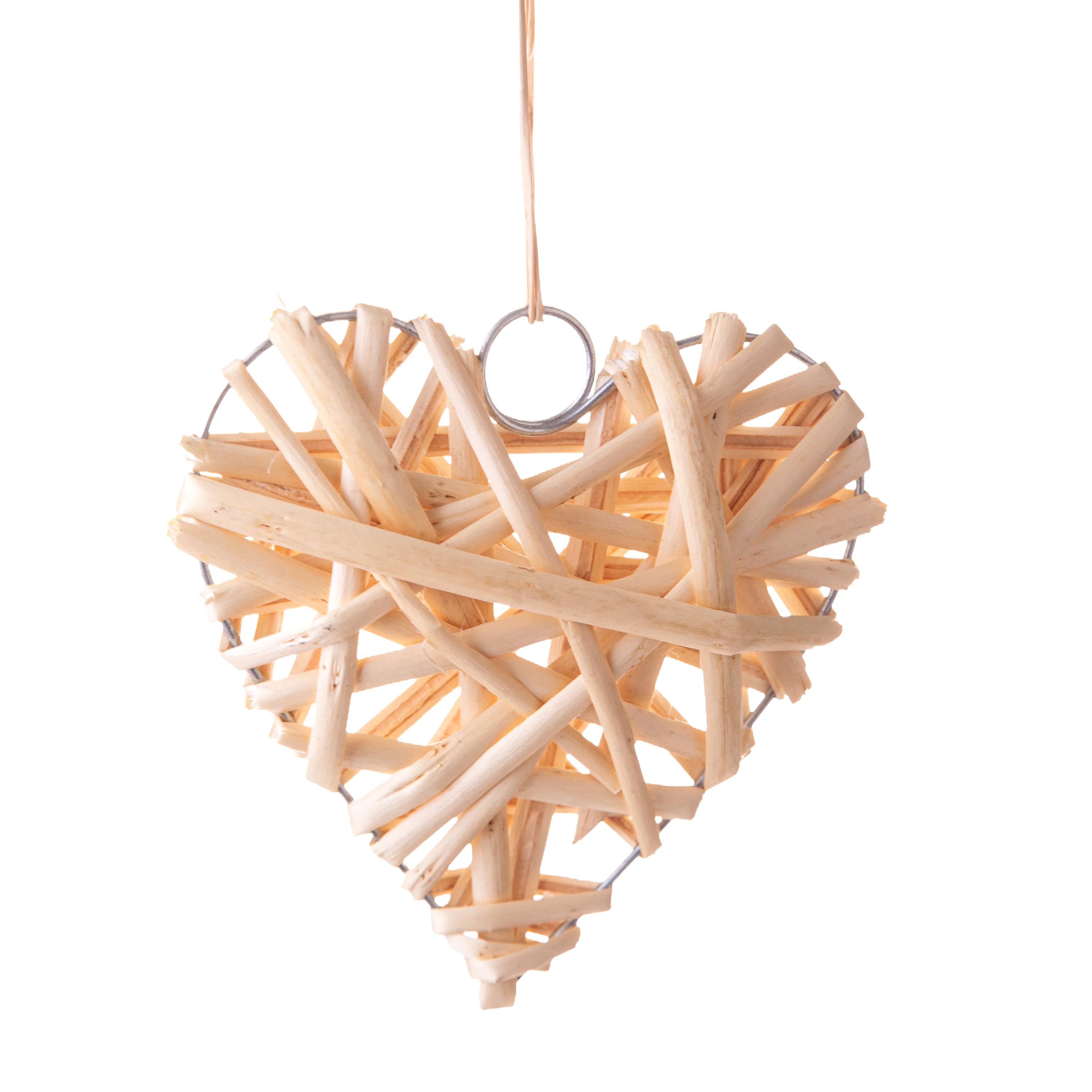 HEARTS, S.VALENTINE, MOM'S DAY, HEARTS IN RATTAN AND OTHER MATERIALS, CUORE RATTAN 10 CM NATURALE
