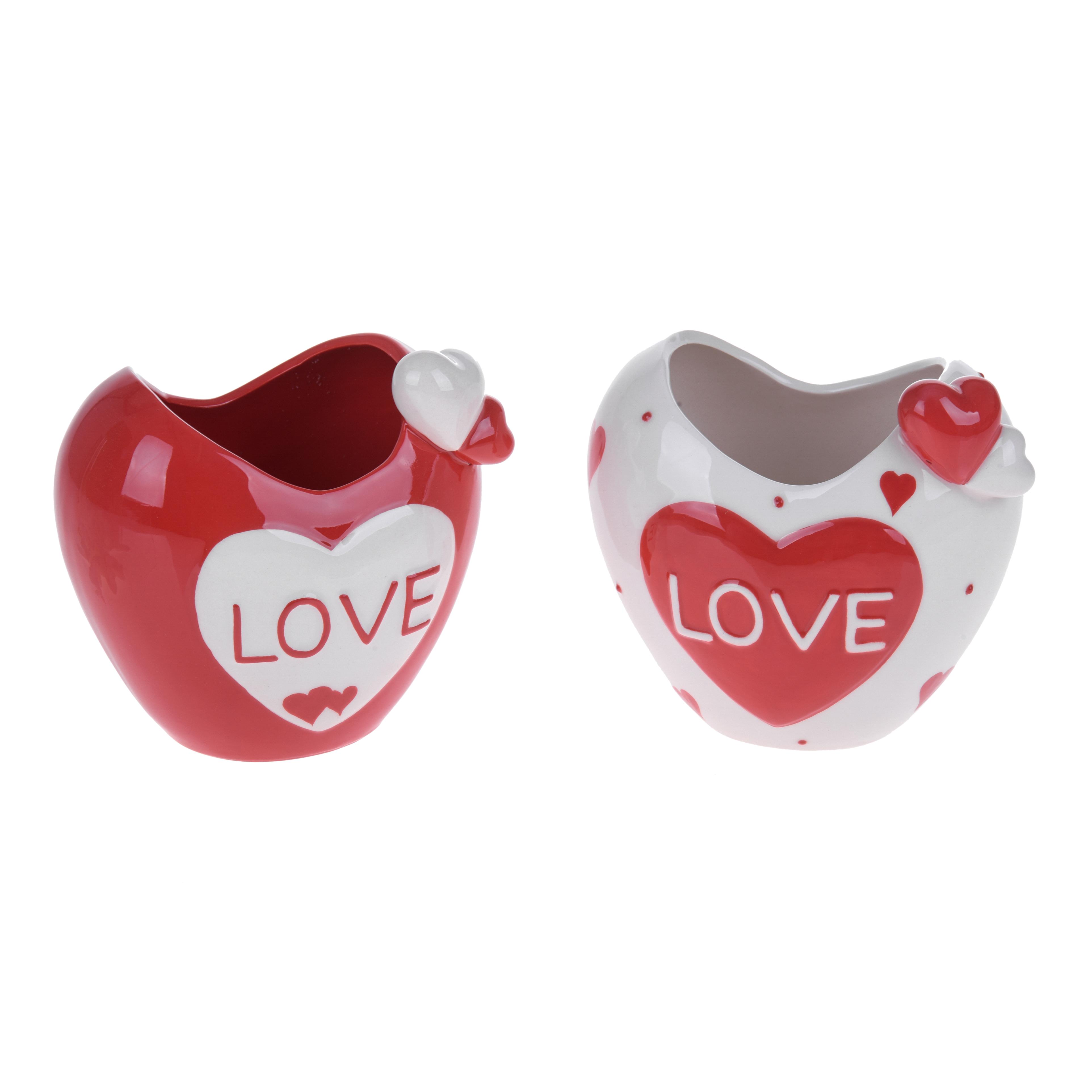 HEARTS, S.VALENTINE, MOM'S DAY, Heart Ceramic containers and mat. various, VASO CUORE LOVE H.13 CM