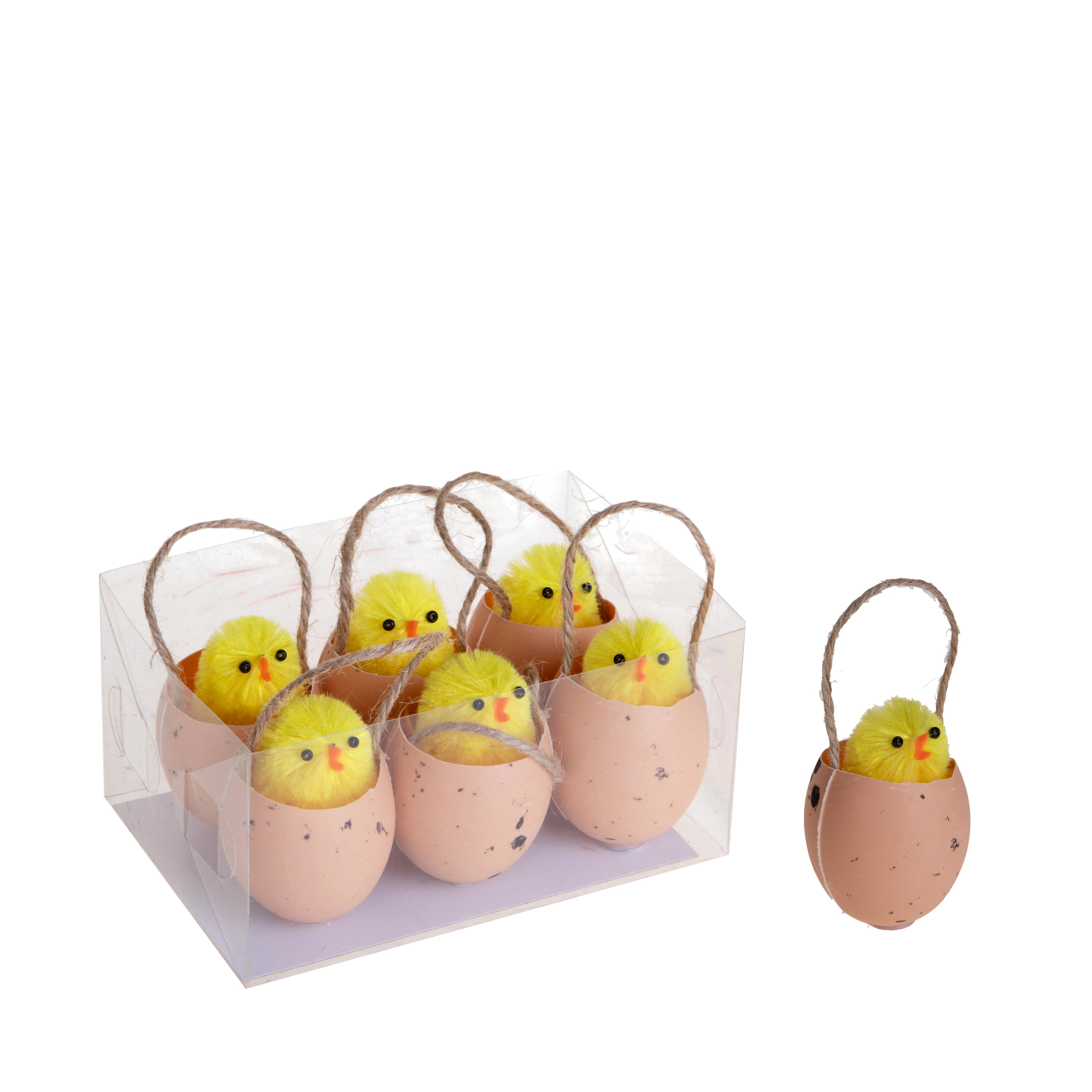 Printemps et Pâques, POUSSINS ET PAPILLONS, OISEAUX, PULCINI N/UOVO 6 PCS 5,5 CM  DA APPEND