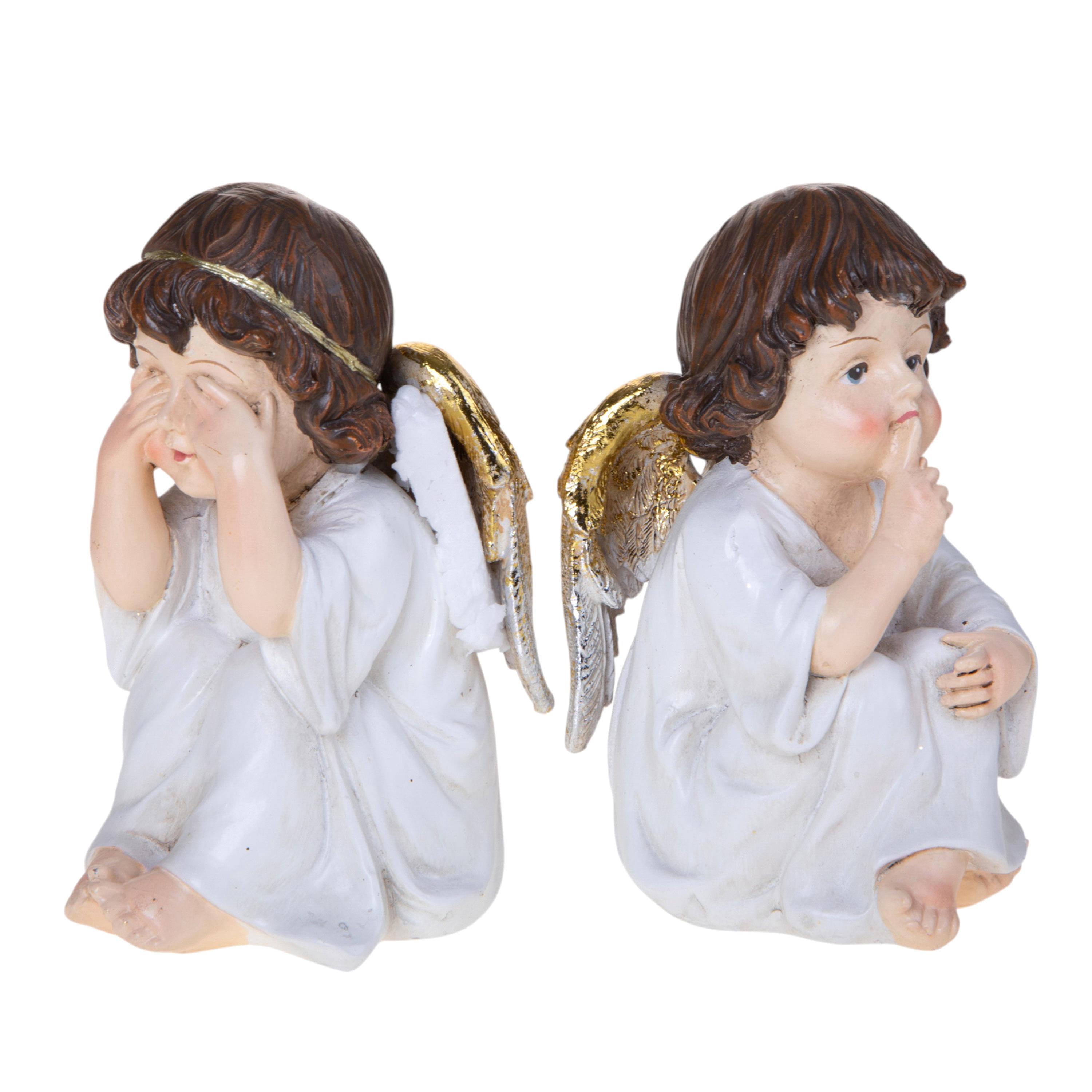 ARTICOLI NATALIZI, ANGELI, BAMBINI e soggetti resina natalizia, SET/2 ANGELI 7,2XH.13,2 SEDUTI