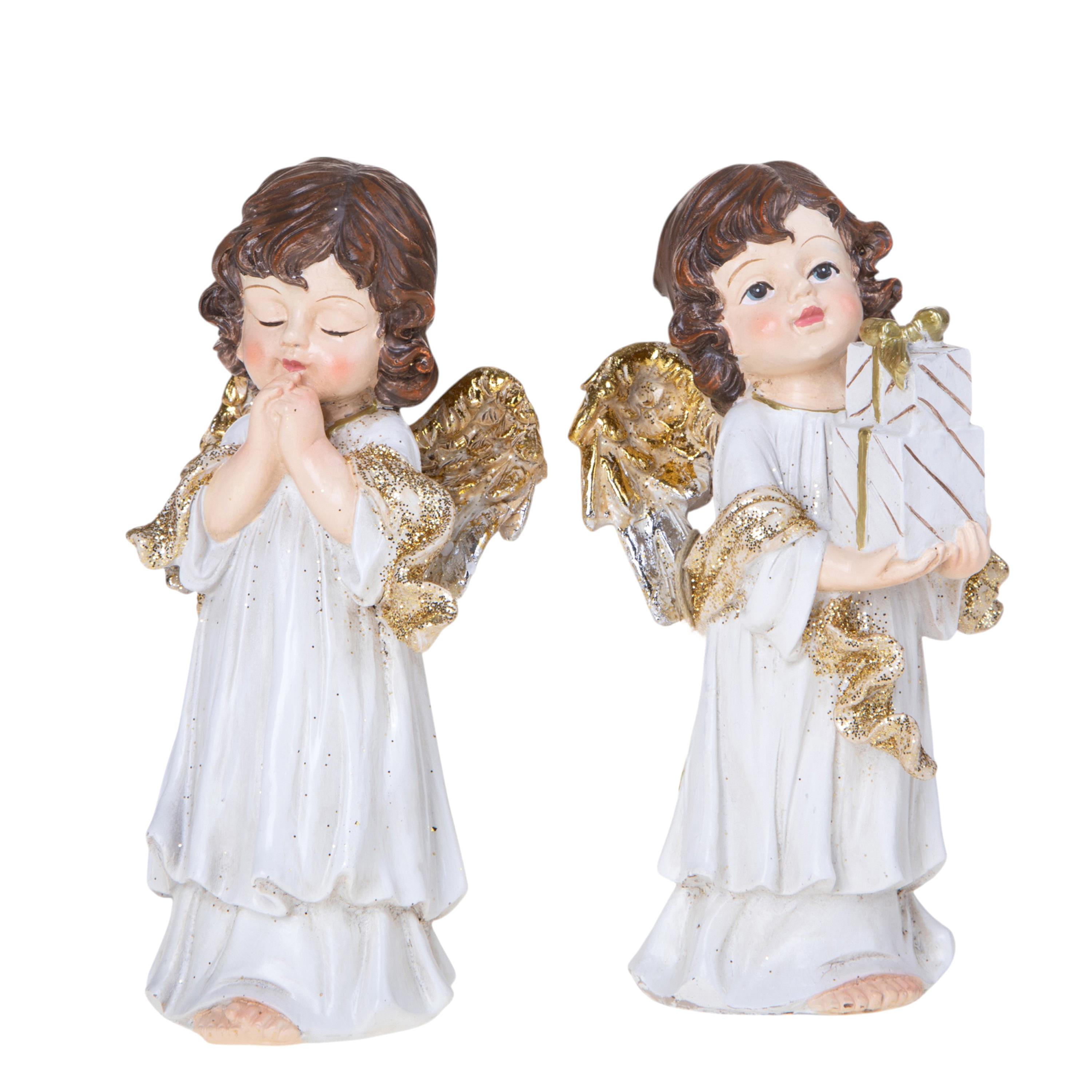 ARTICOLI NATALIZI, ANGELI, BAMBINI e soggetti resina natalizia, SET/2 ANGELI 9XH.18 CM C/PACCO REGALO