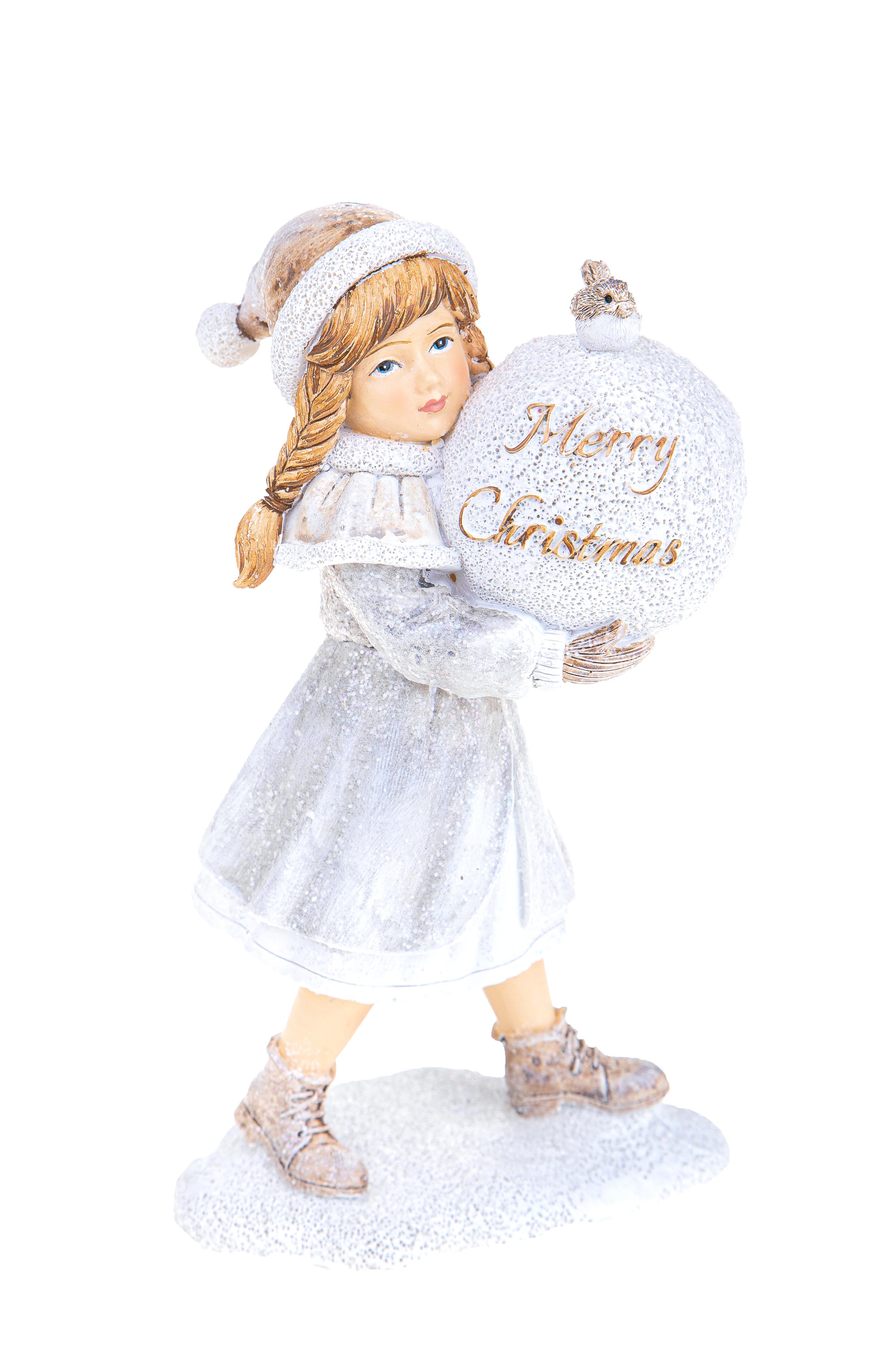 CHRISTMAS ITEMS, Angels, children and resin subjects, BAMBINA H.18,5 CM C/PALLA DI NEVE