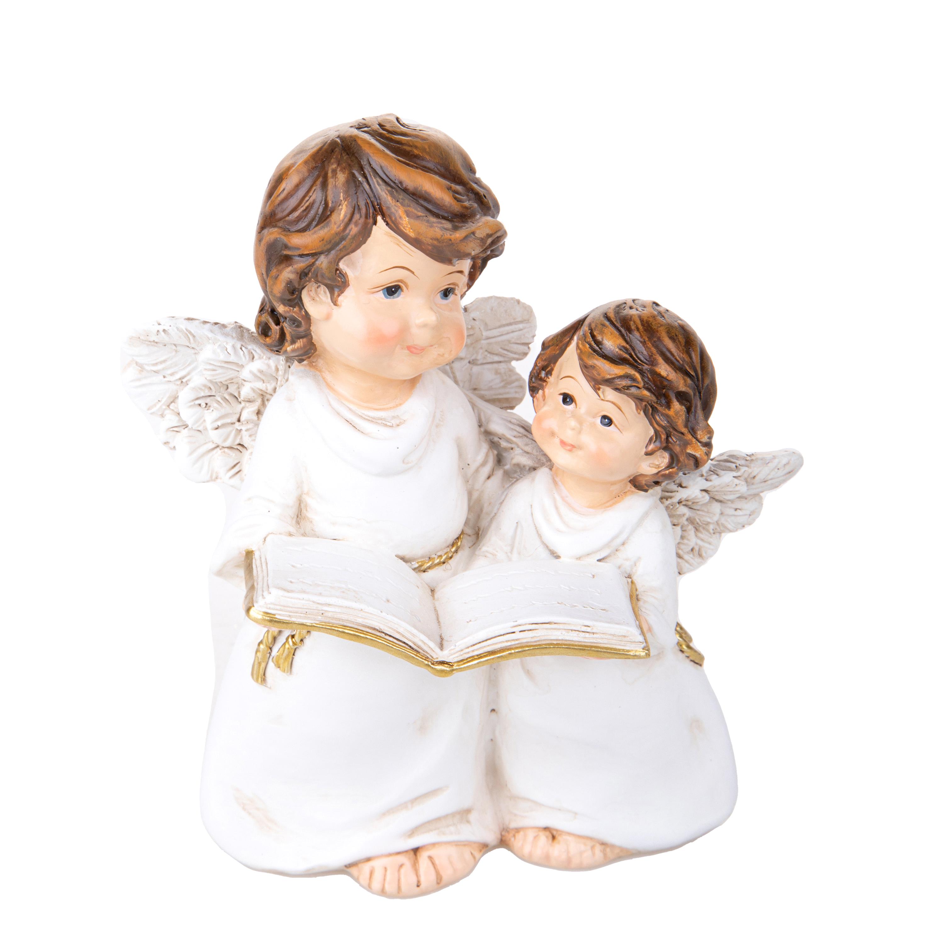 Articles de Noël, ANGELS,les enfants et les sujets de résine de Noël, COPPIA ANGELI H. 15 CM C/LIBRO