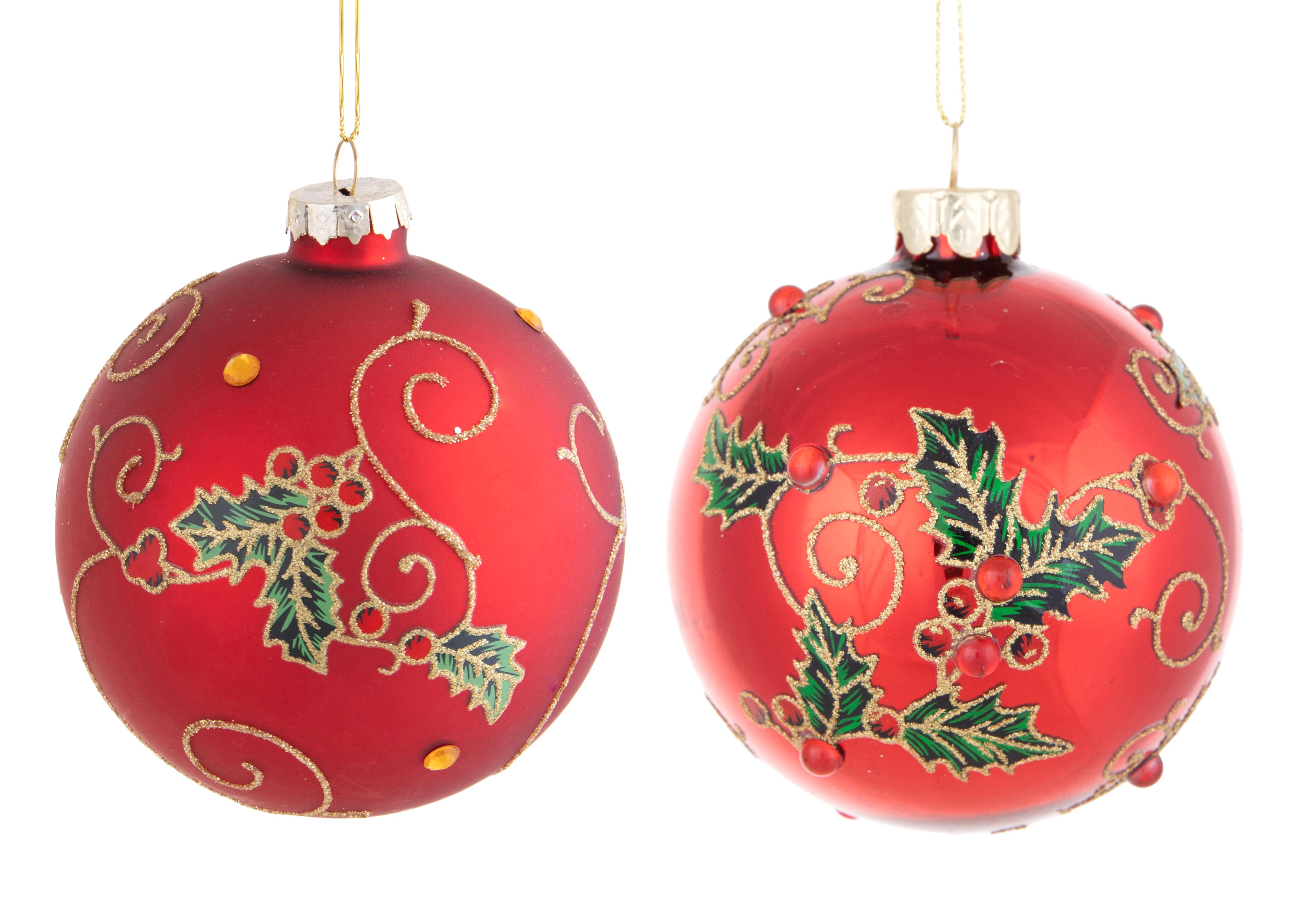 CHRISTMAS ITEMS, HANGING glass balls n DECORATION, SFERA D.12 CM C/AGRIFOGLIO
