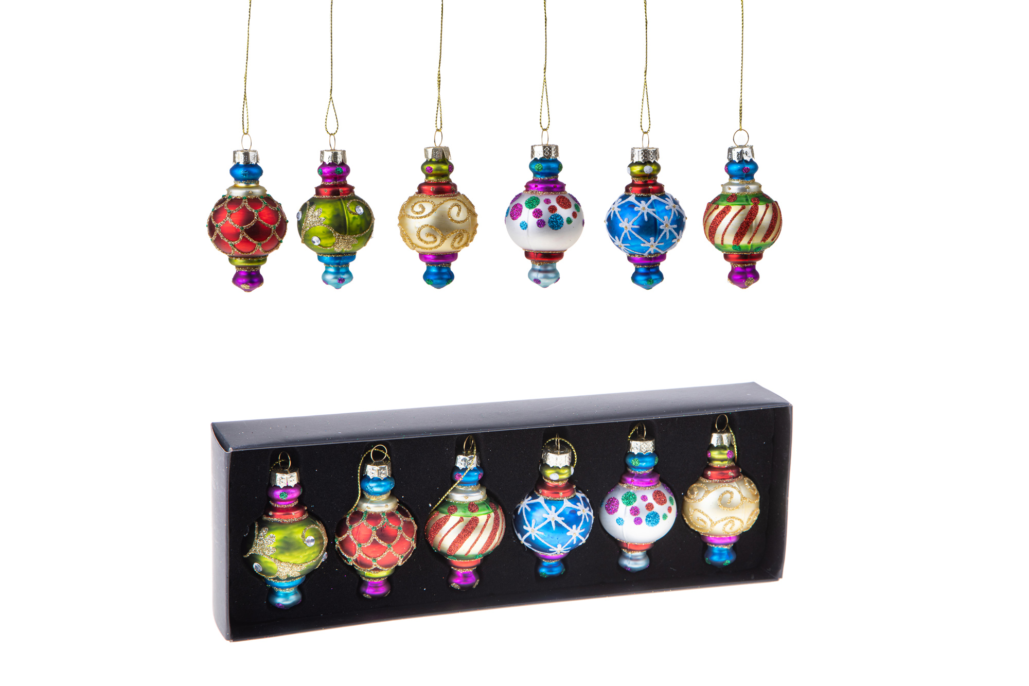CHRISTMAS ITEMS, HANGING glass balls n DECORATION, SET/6 SFERE DA APPENDERE 7 CM