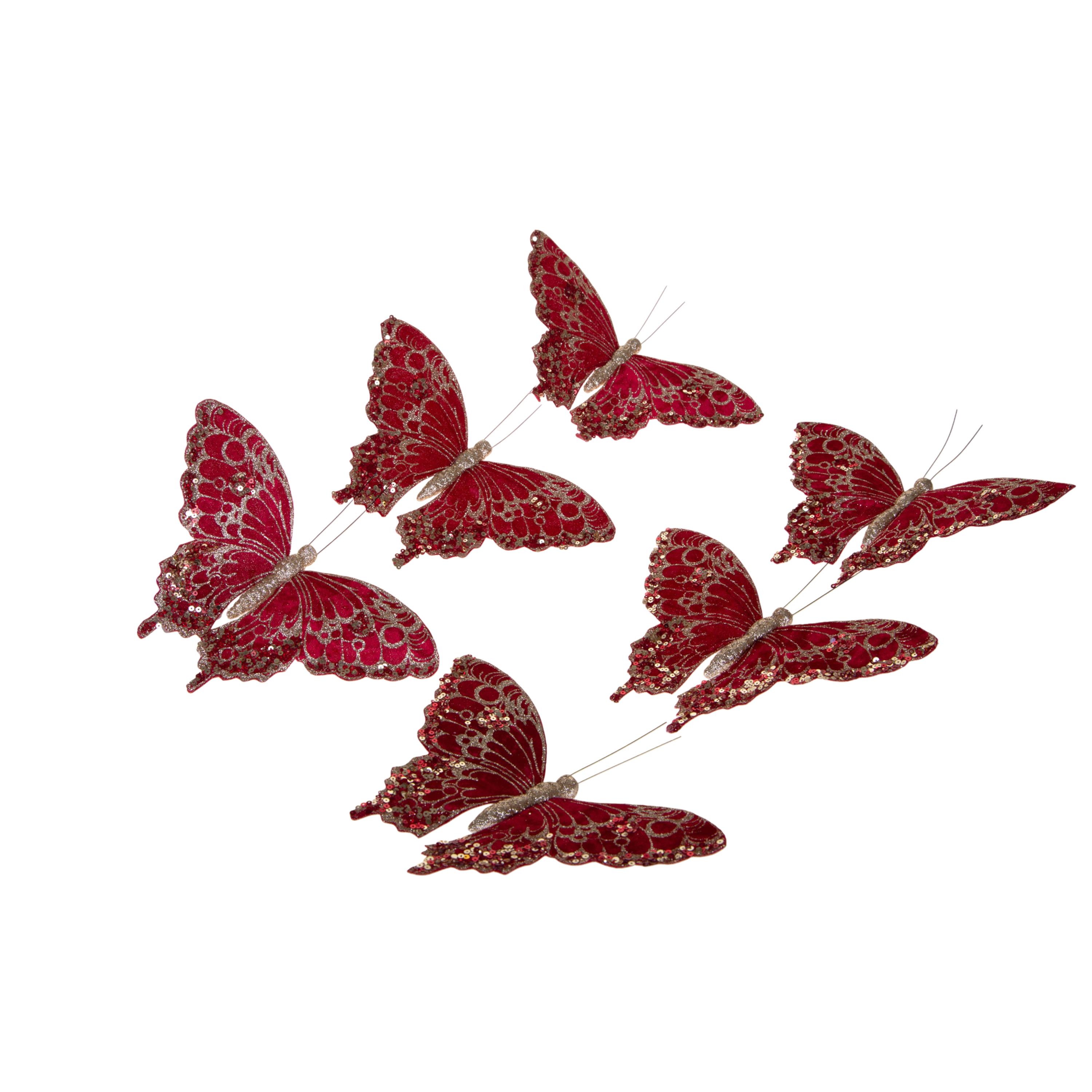 FARFALLE 6 PZ H.22 CM C/CLIP E PAILLETTE