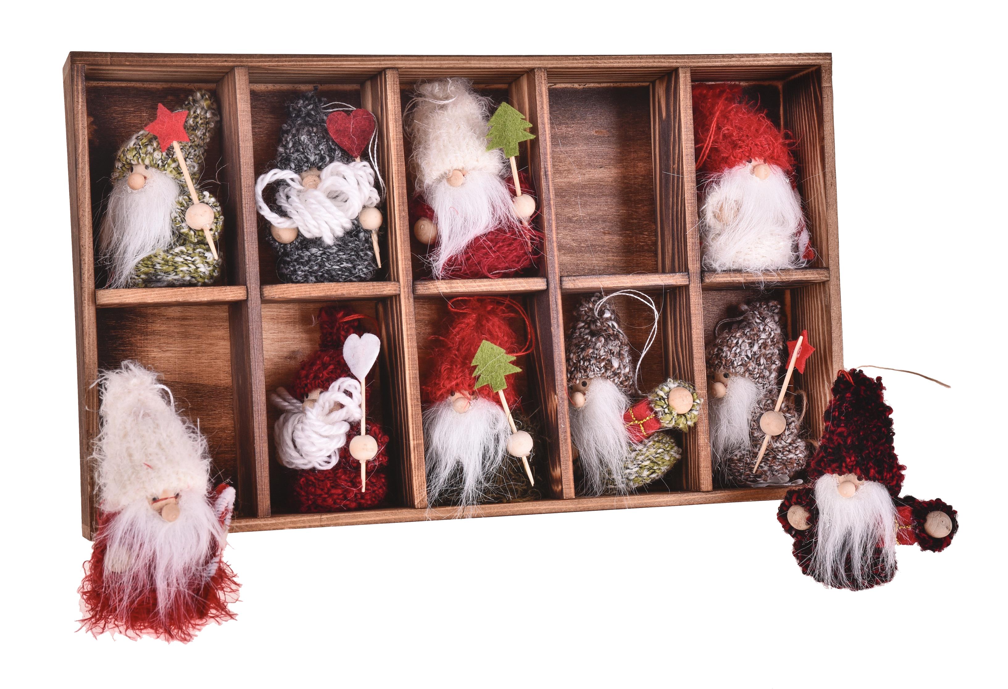 Articles de Noël, BOULES ET DECORATIONS EN BOIS, BABBO NATAL. 10 PZ. 6,5 CM ASS.