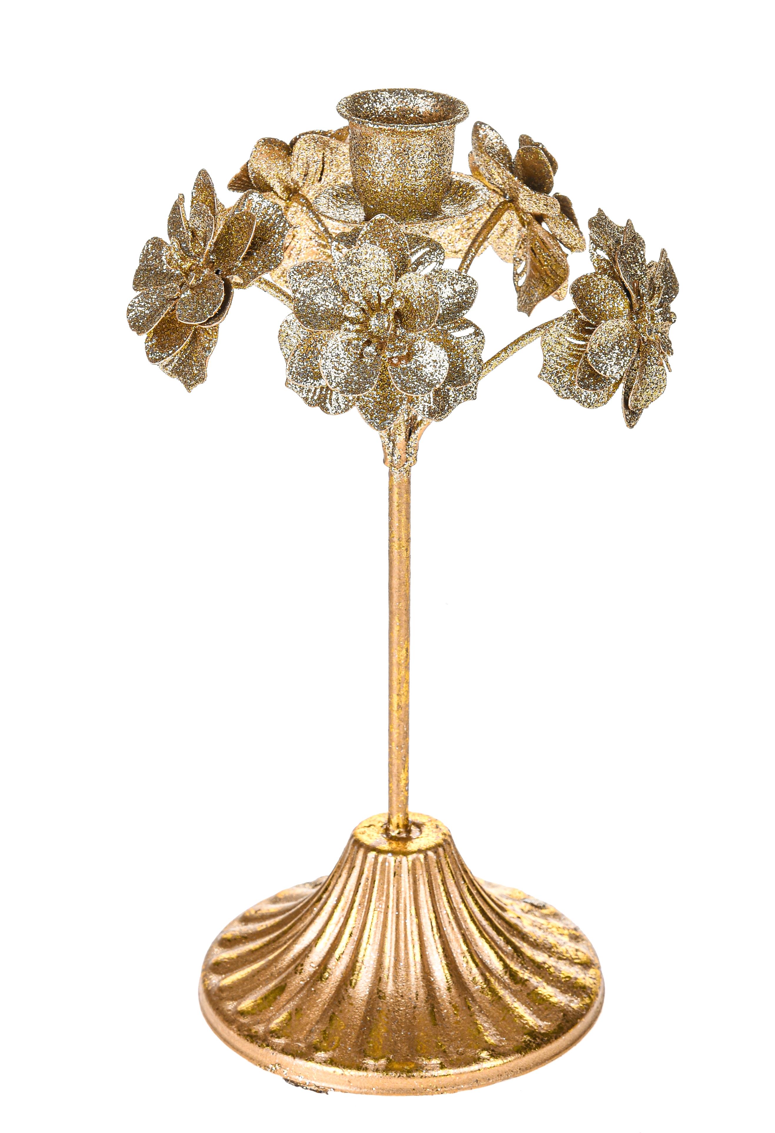 CANDELIERE H 22 CM FIORI IN METALLO
