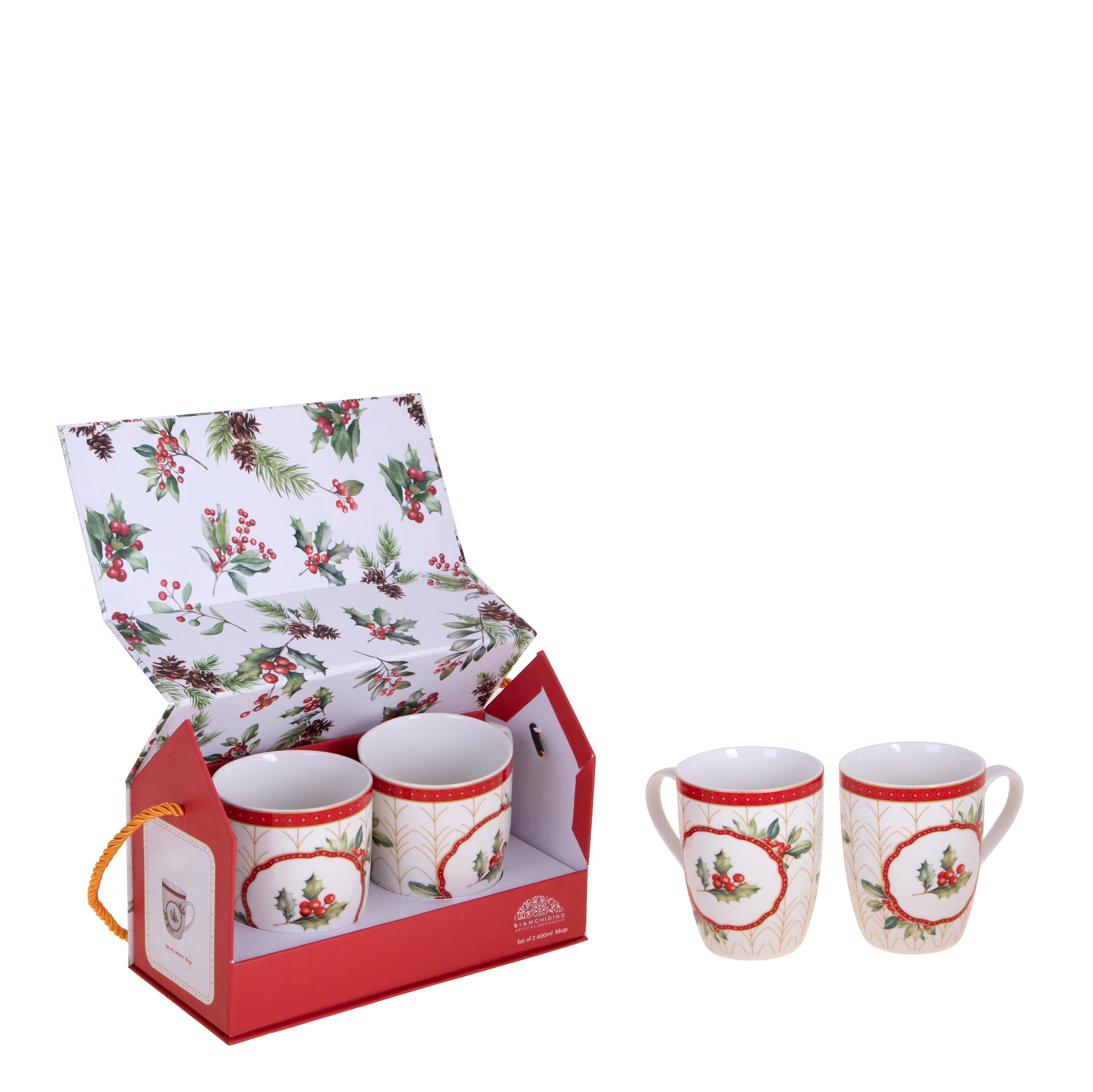 SET/2 MUG H.10.5 CM C/AGRIFOGLIO IN BOX