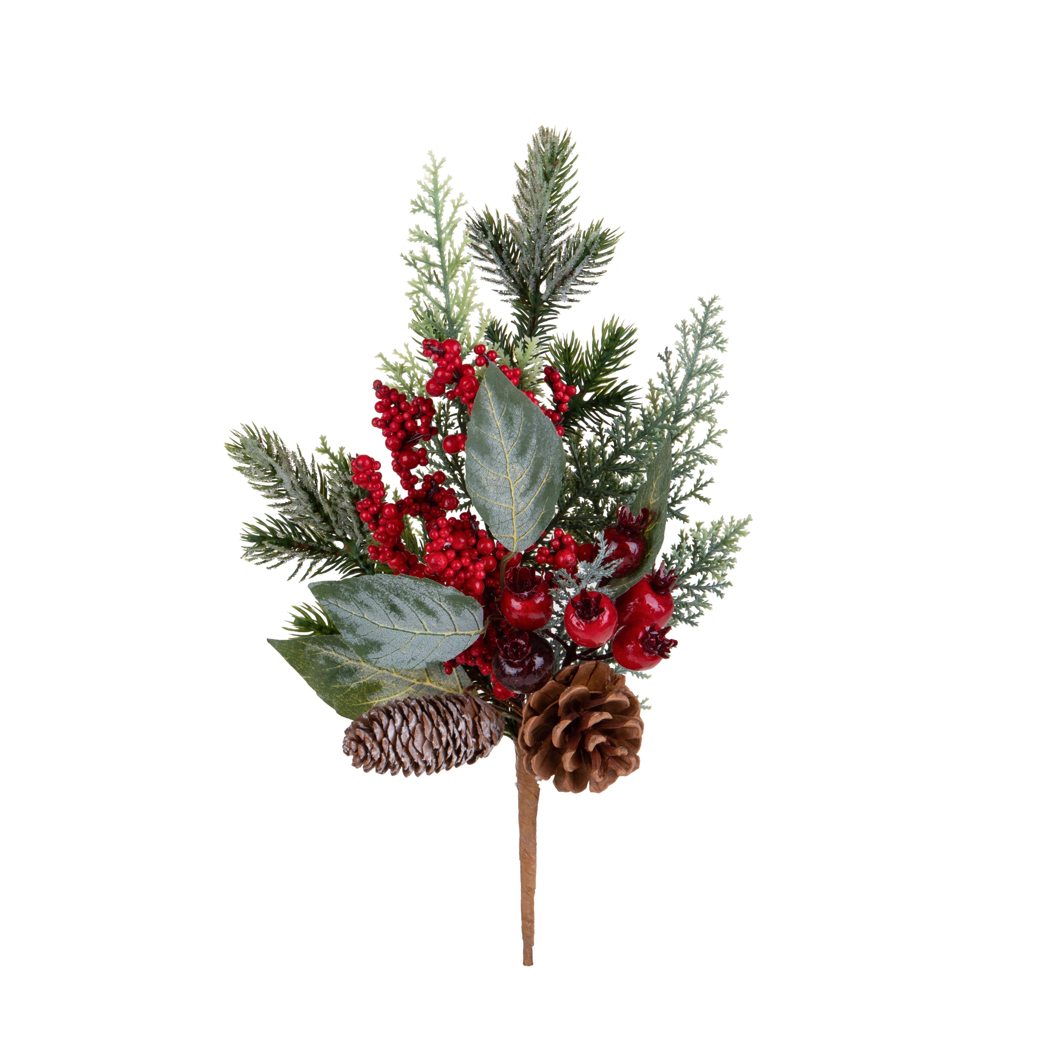 Articles de Noël, Feuilles, ILEX et houx, RAMO H.40 CM C/BACCHE E PINO BRINATO