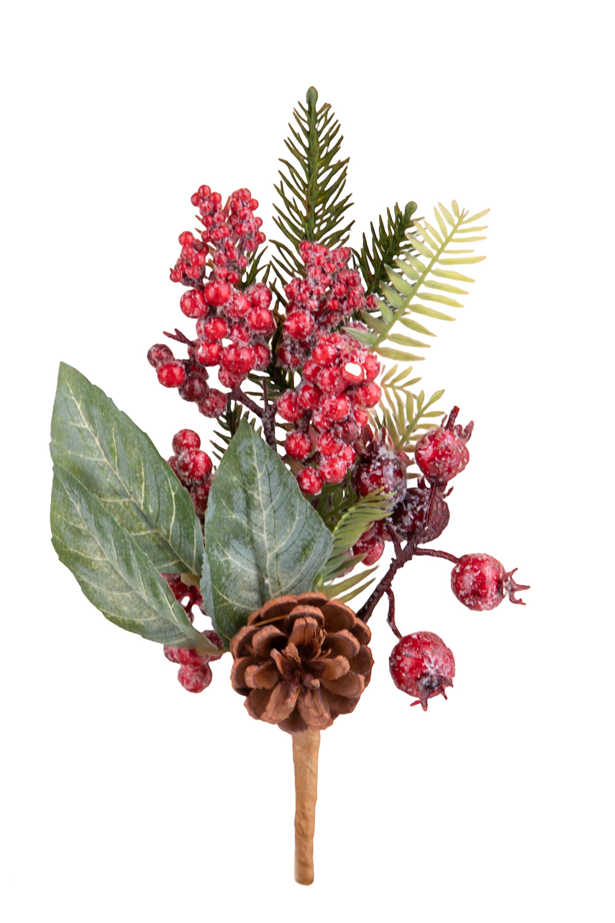 Weihnachtsartikel, Blätter und Stechpalmenzweige, RAMO PINO H.26 CM C/FROST BERRIES