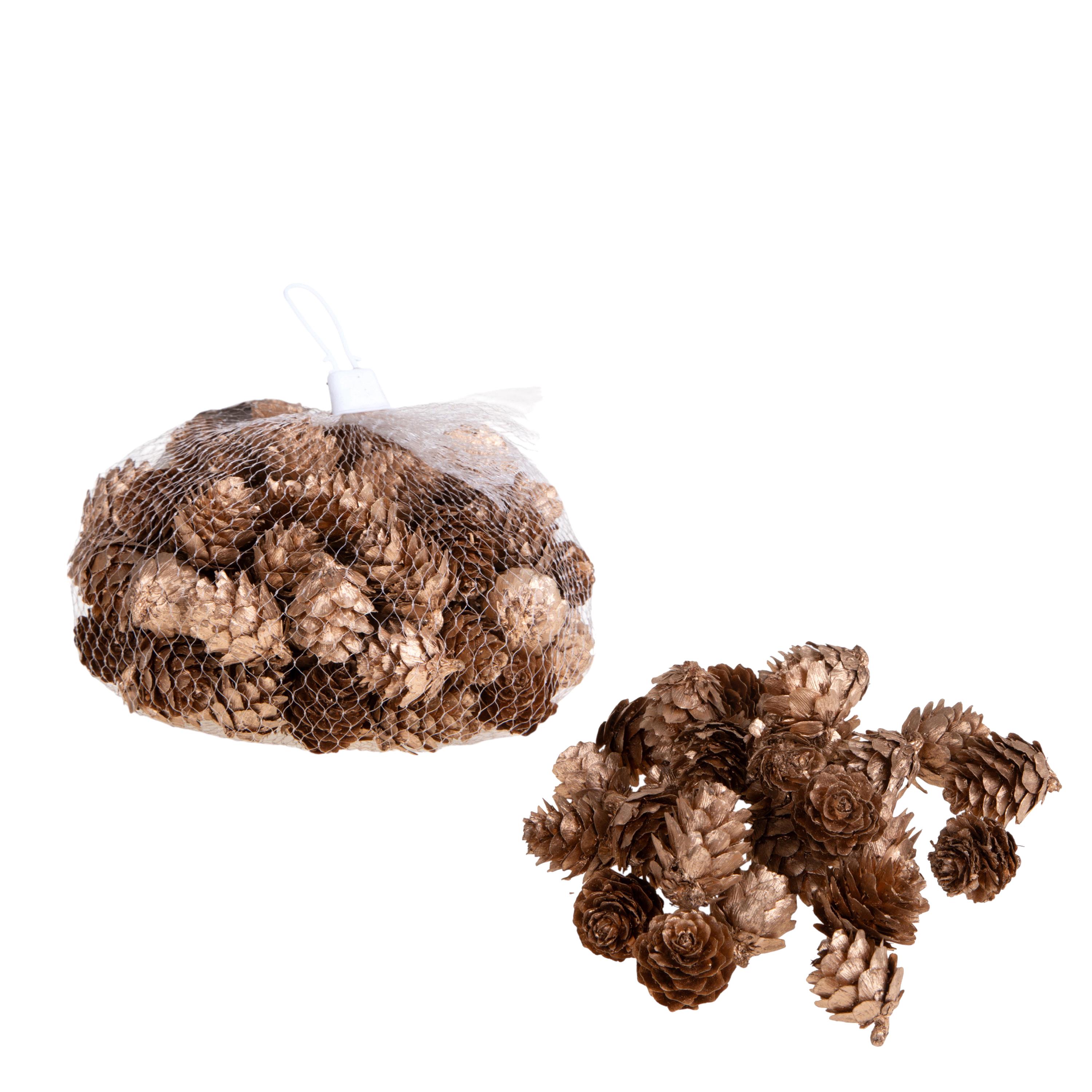 MINI PIGNE 200 GR. DORATE IN RETE