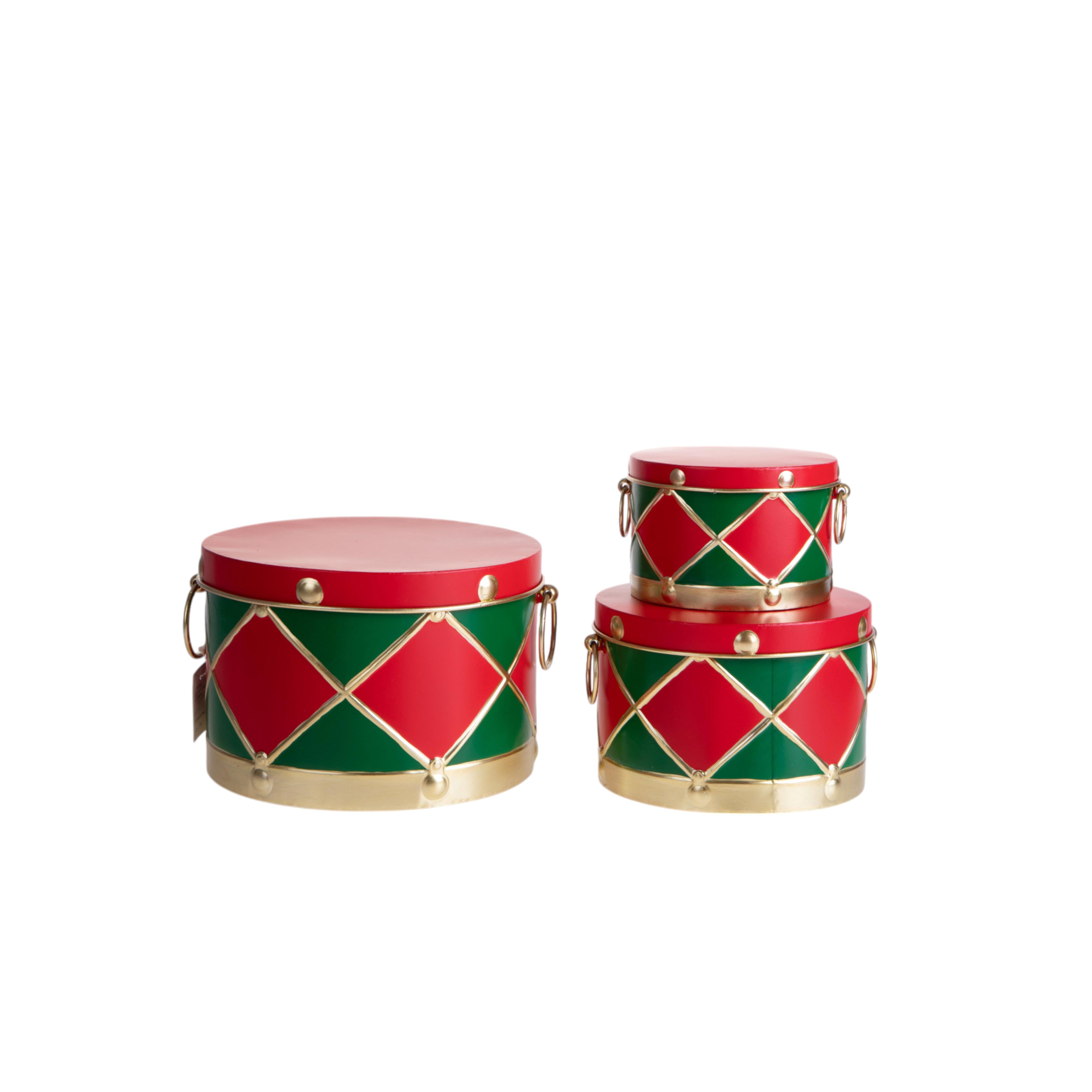 ARTICOLI NATALIZI, SCATOLE, CESTI, PIATTI, SACCHI E CONTENITORI VARI, SET/3 28XH.17,3 CM CONTENITORI TAMBURO
