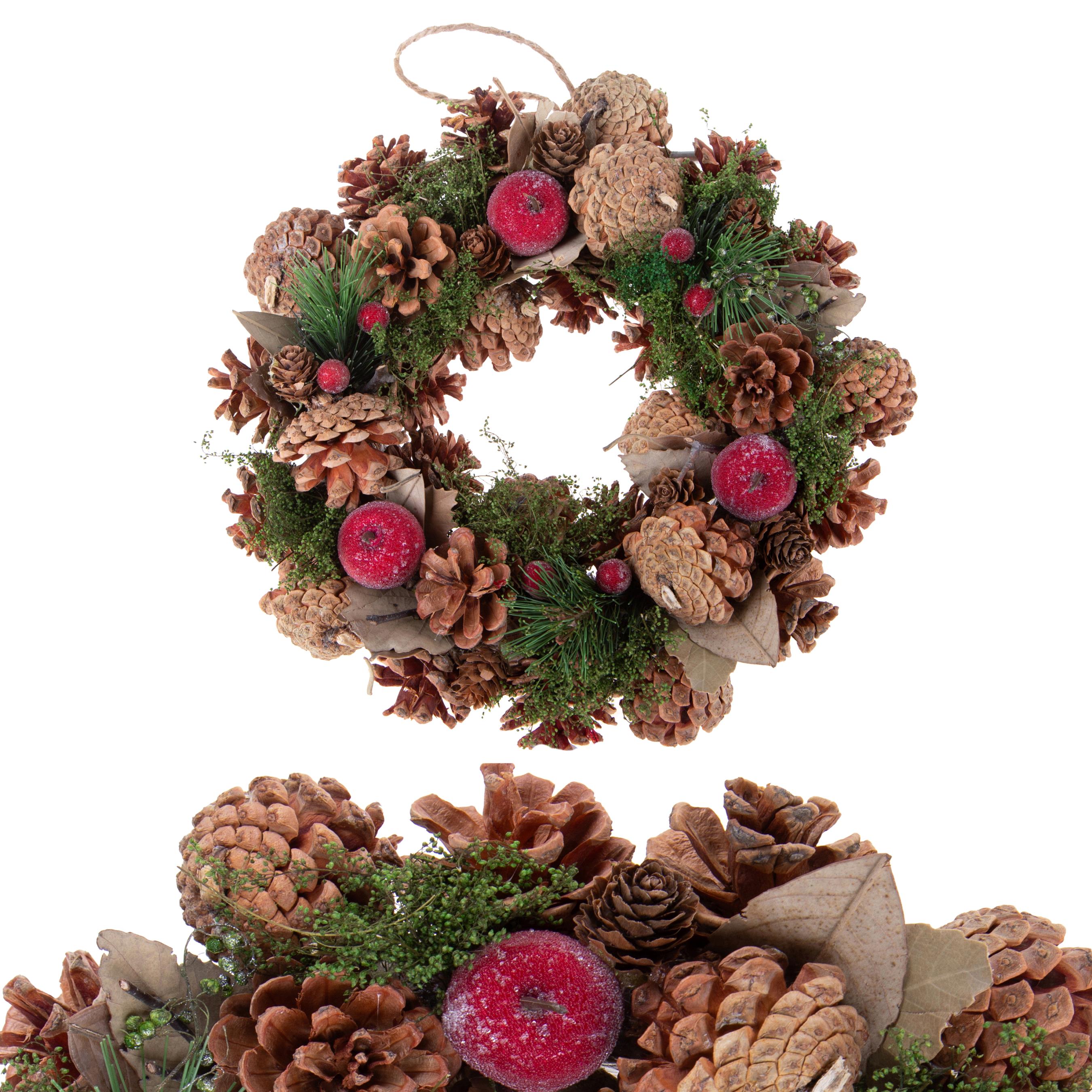 NATURAL PRODUCTS DRIED FLOWERS AND ERBS,Cones and fruits with stem,CORONA D.30 CM C/BACCHE E ILEX ICE