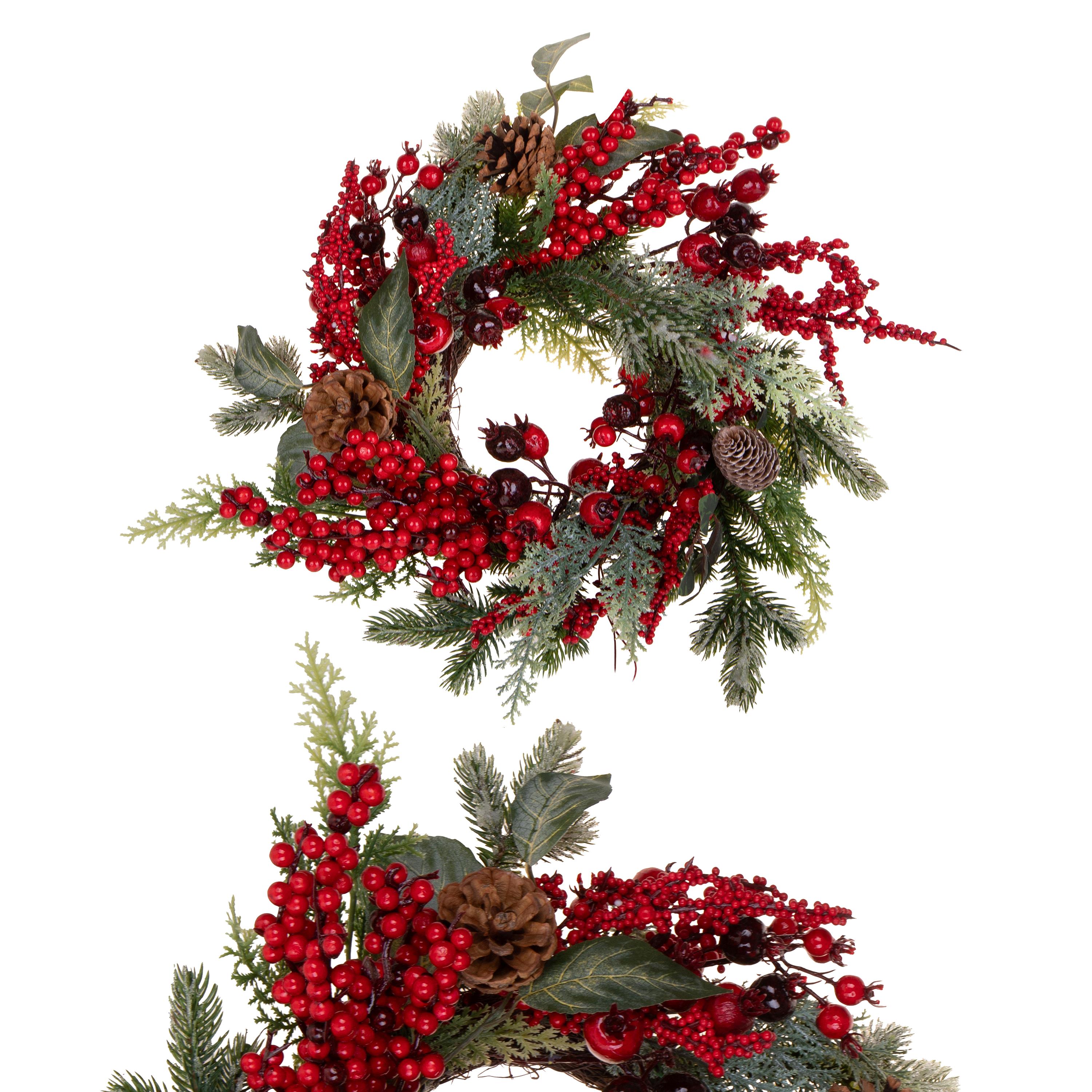 CORONA D.46 CM BACCHE E PINO GHIACCIATO