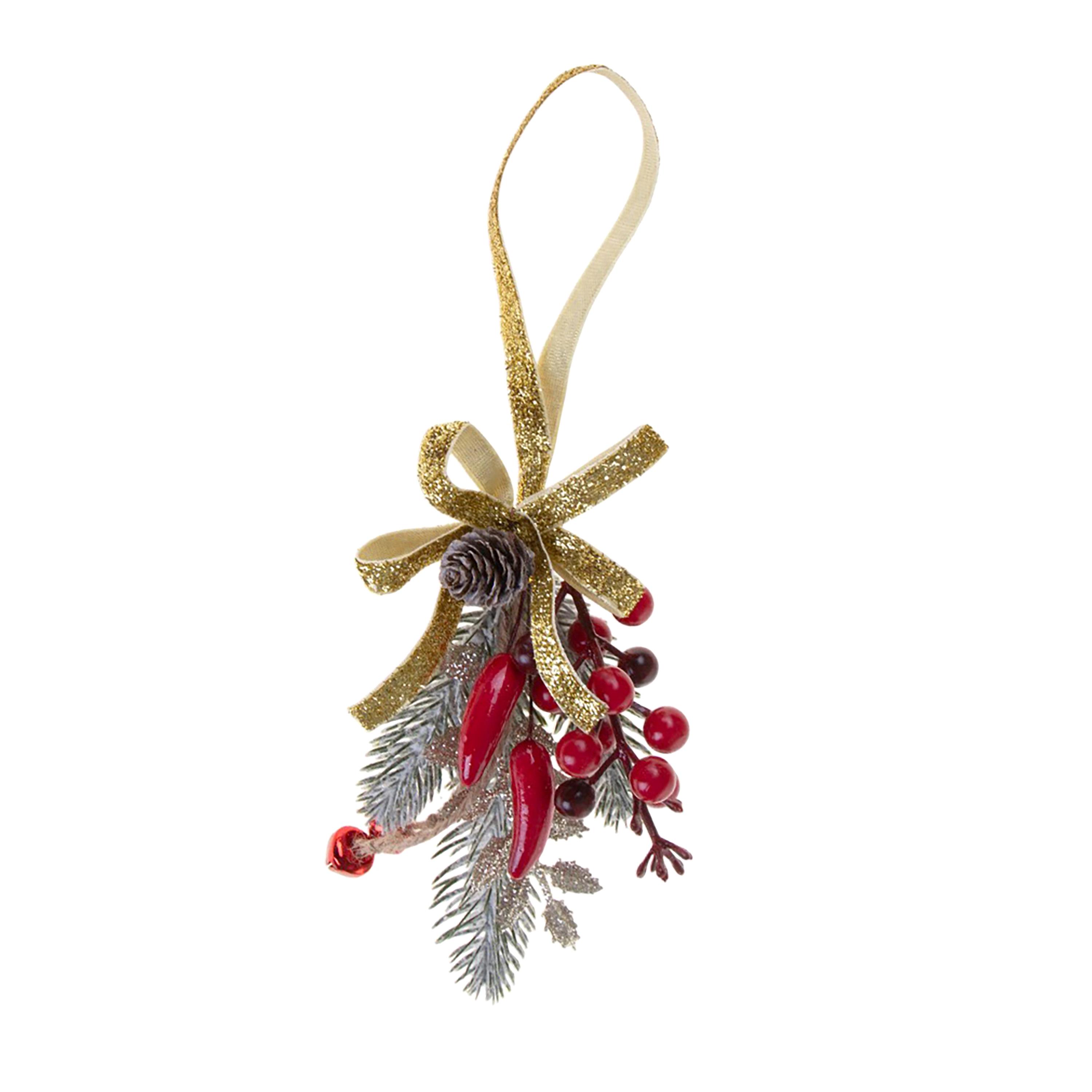 Weihnachtsartikel, Krünze und Wanddekorationen, DECORO PINO 25 CM C/BACCHE E PEPERONCINO