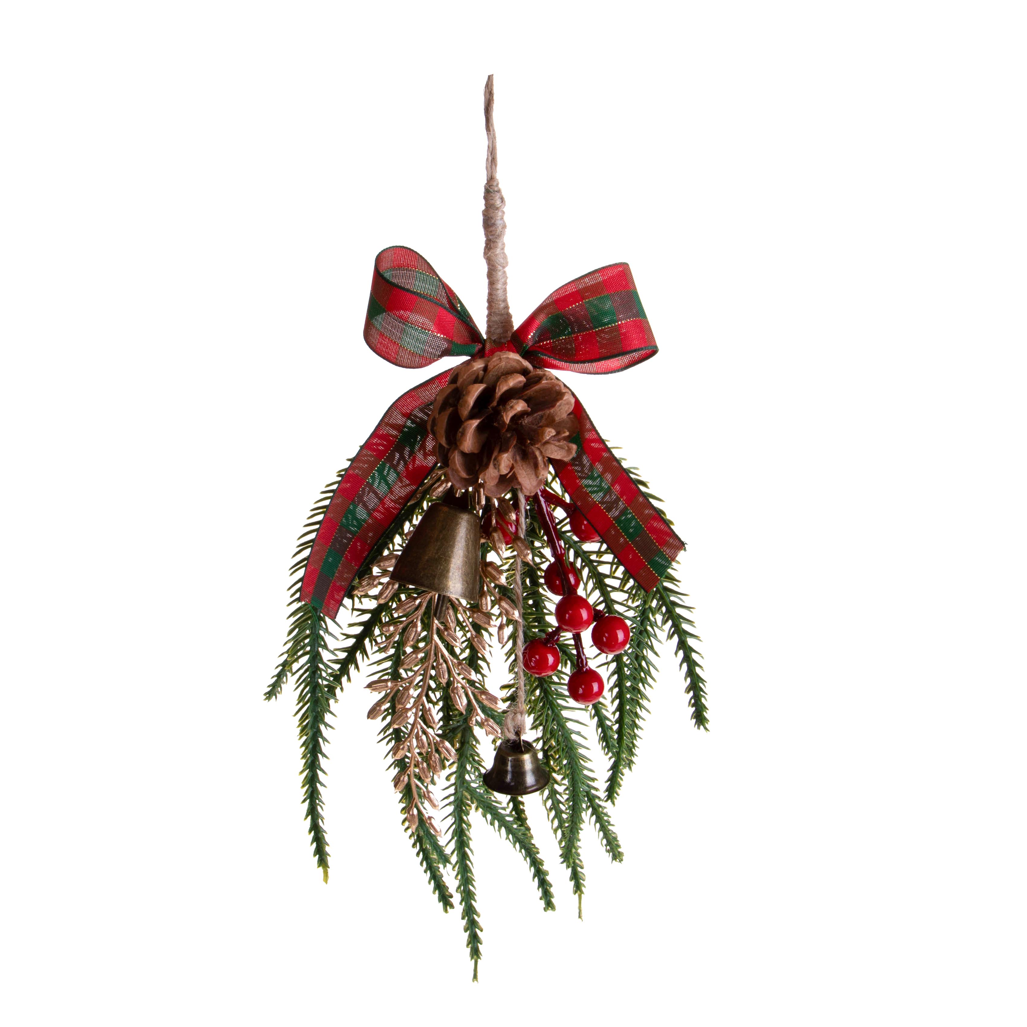 Weihnachtsartikel, Krünze und Wanddekorationen, DECORO PINO 26 CM C/PIOCCO E CAMPLANELLE