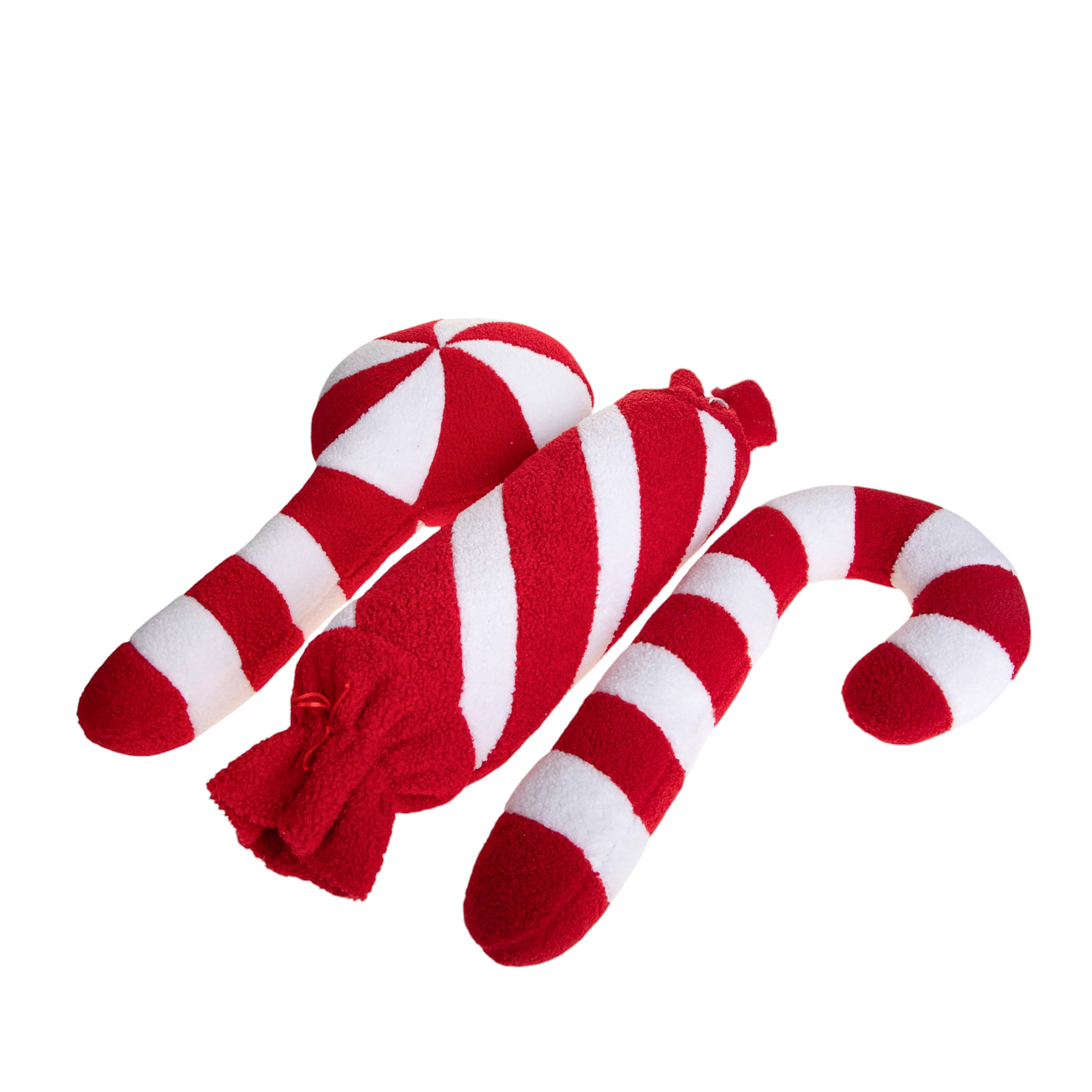 ARTICOLI NATALIZI, SOGGETTI E DECORI IN TESSUTO, SET/3 CUSINI CARAMELLE 57 CM