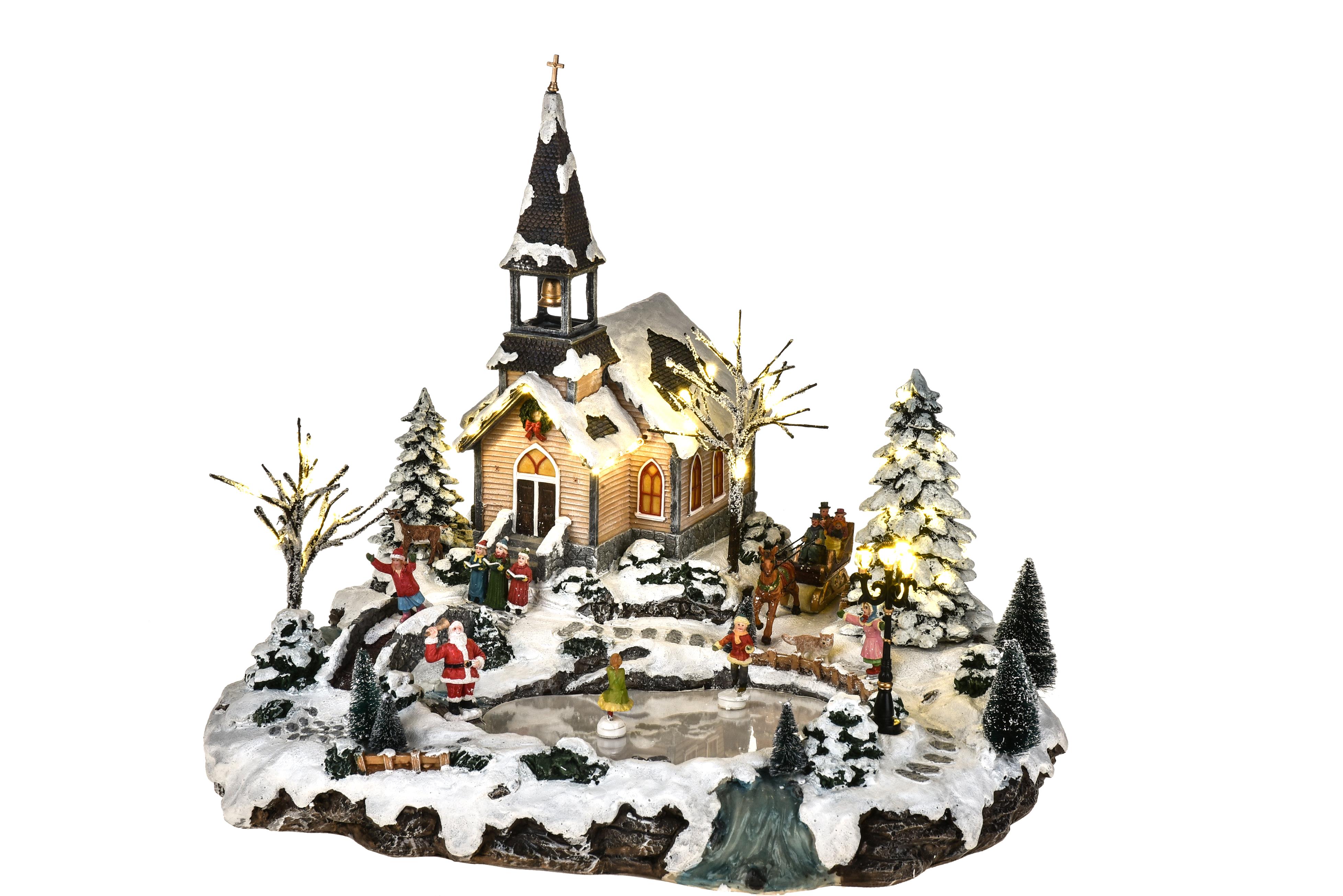 Weihnachtsartikel, Landschaften, Glockenspiel in HARZ, PAESAGGIO 48XH41 CM CHIESA MOV+LUCI+MUS