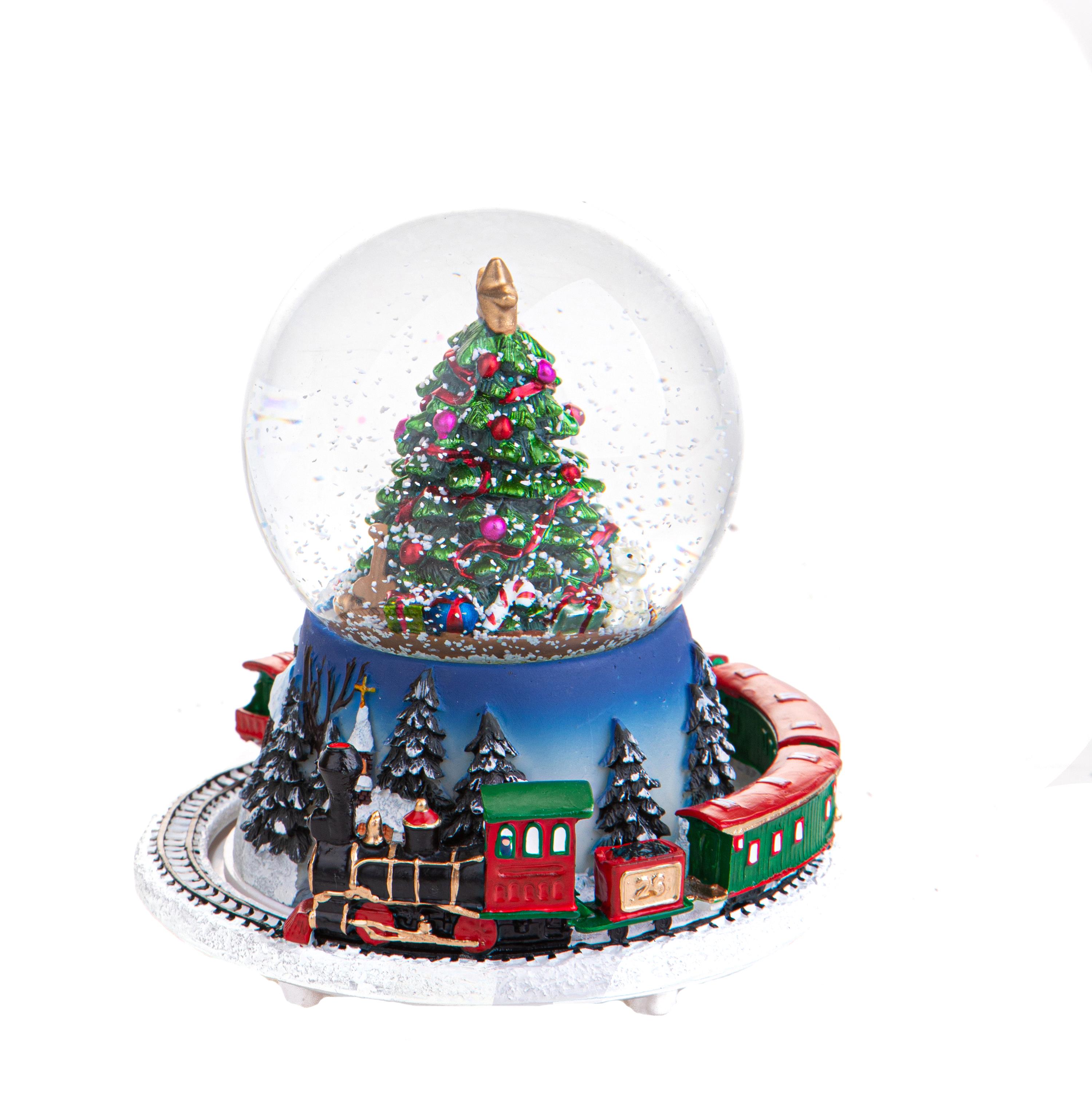 ARTICOLI NATALIZI, Soggetti,paesaggi e carillon in RESINA, CARILLON 16 CM C/ALERO NATALE E TRENO