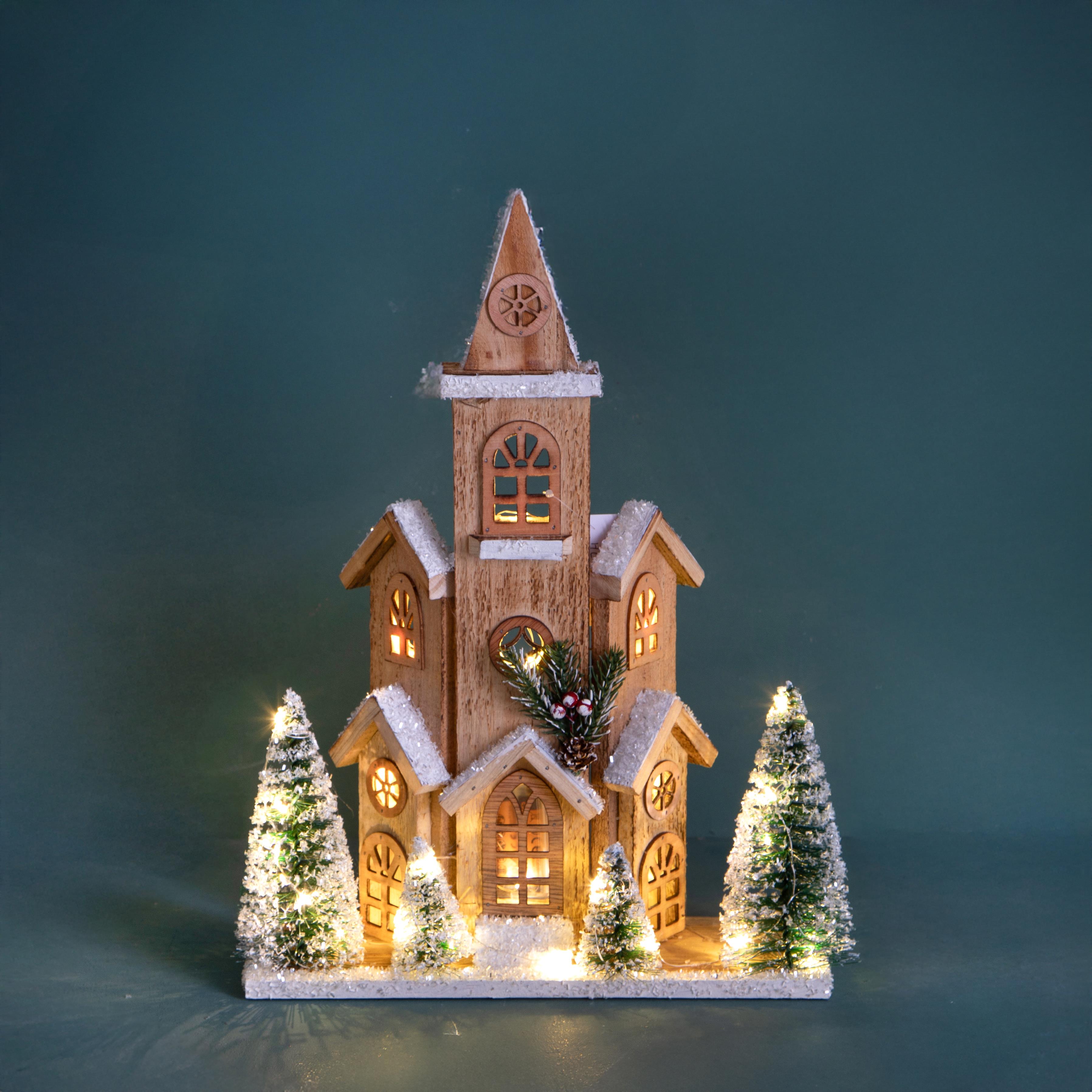 CHRISTMAS ITEMS, SUBJECTS, LANDSCAPES, WOOD AND WOVEN DECORATIONS, CHIESETTA 41 CM C/25 LED