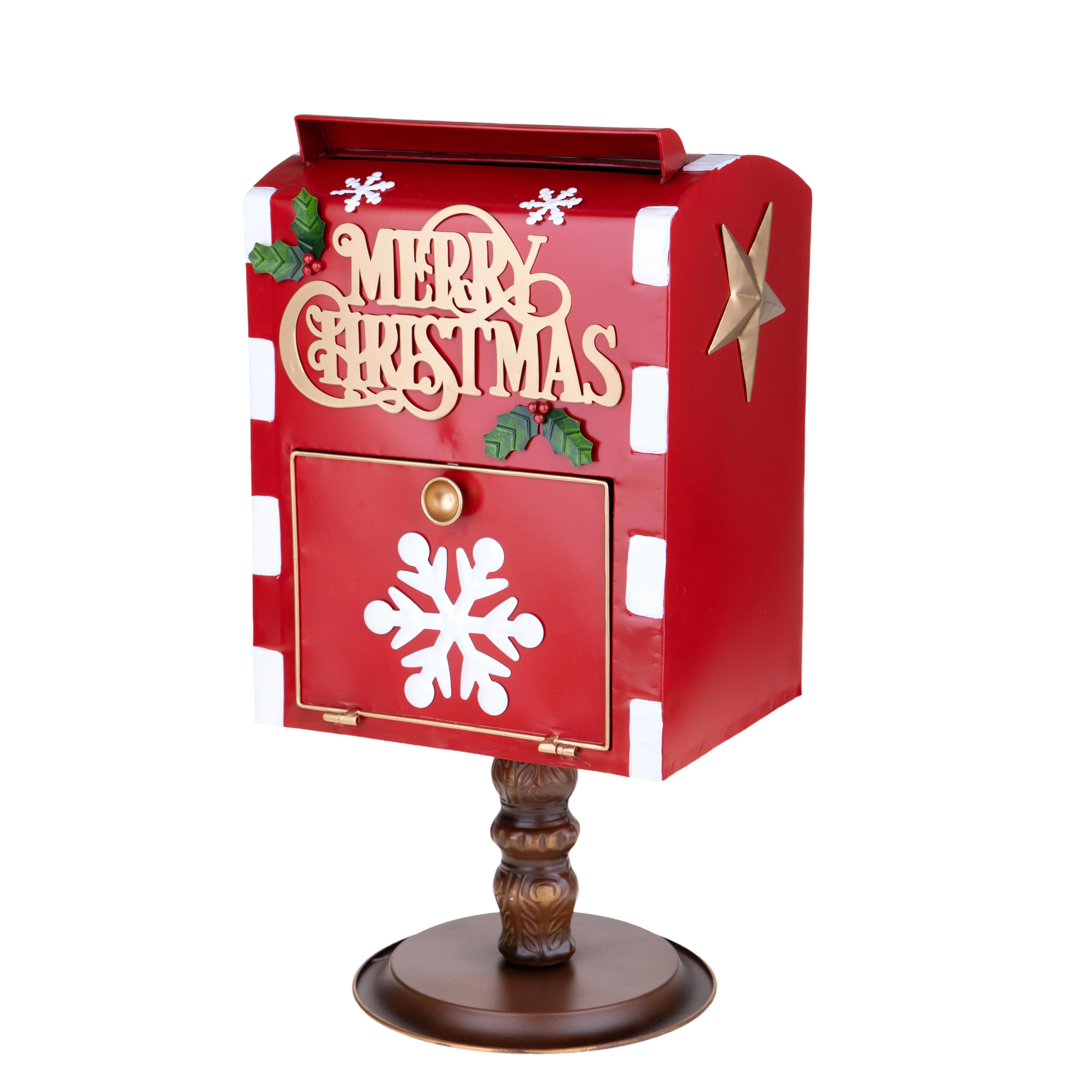 Weihnachtsartikel, Themen und Dekorationen aus Metall, CASSETTA POSTA 58 CM MERRY CHRISTMAS