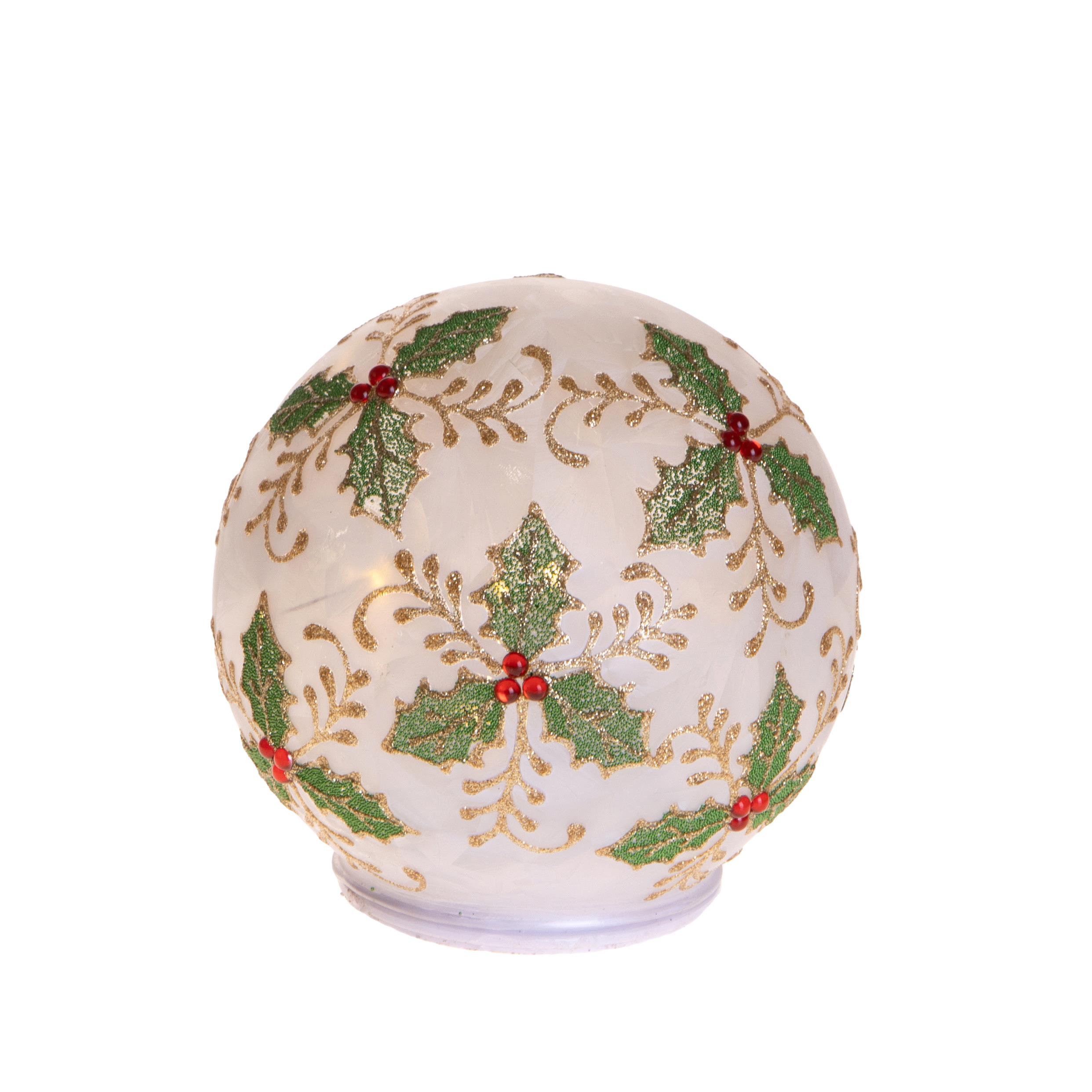 Weihnachtsartikel, Dekorationen und Motive mit und ohne Beleuchtung, SFERA D.15 CM C/AGRIFOGLIO 10 LED E MOV