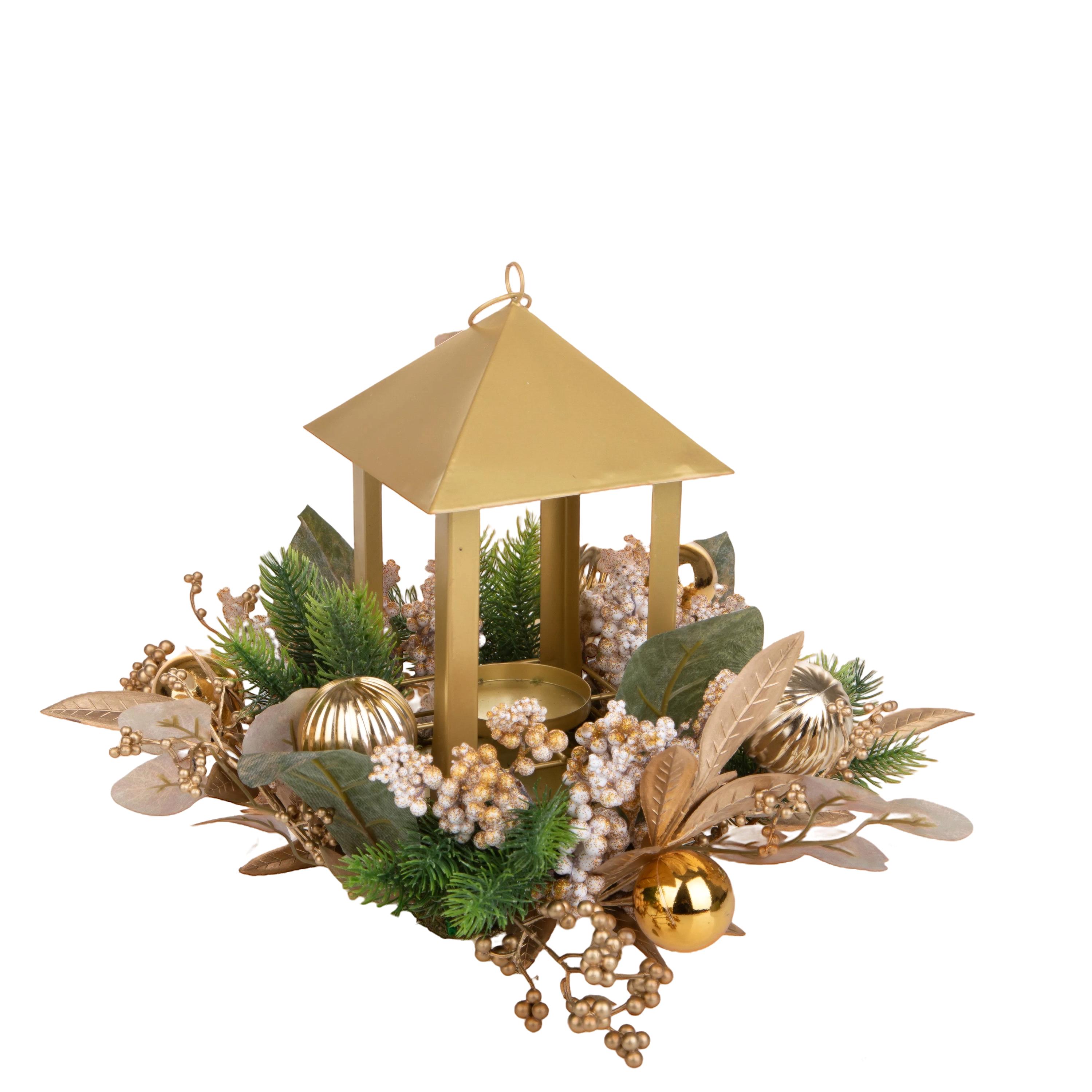 NATURAL PRODUCTS DRIED FLOWERS AND ERBS,Cones and fruits with stem,C/TAVOLA 30XH32 CM C/LANTERNA GOLD BALL